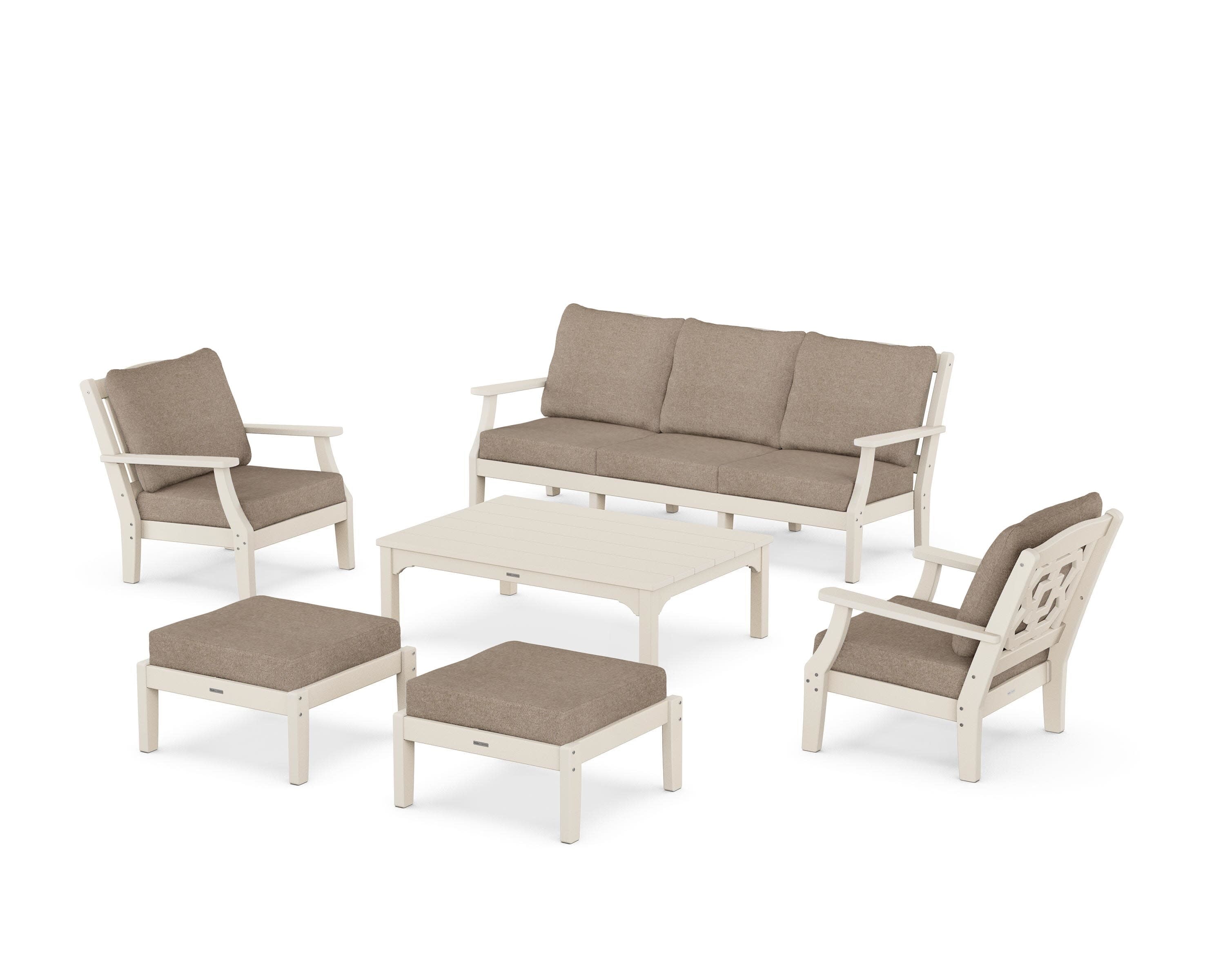Chinoiserie 6-Piece Lounge Sofa Set in Sand / Spiced Burlap
