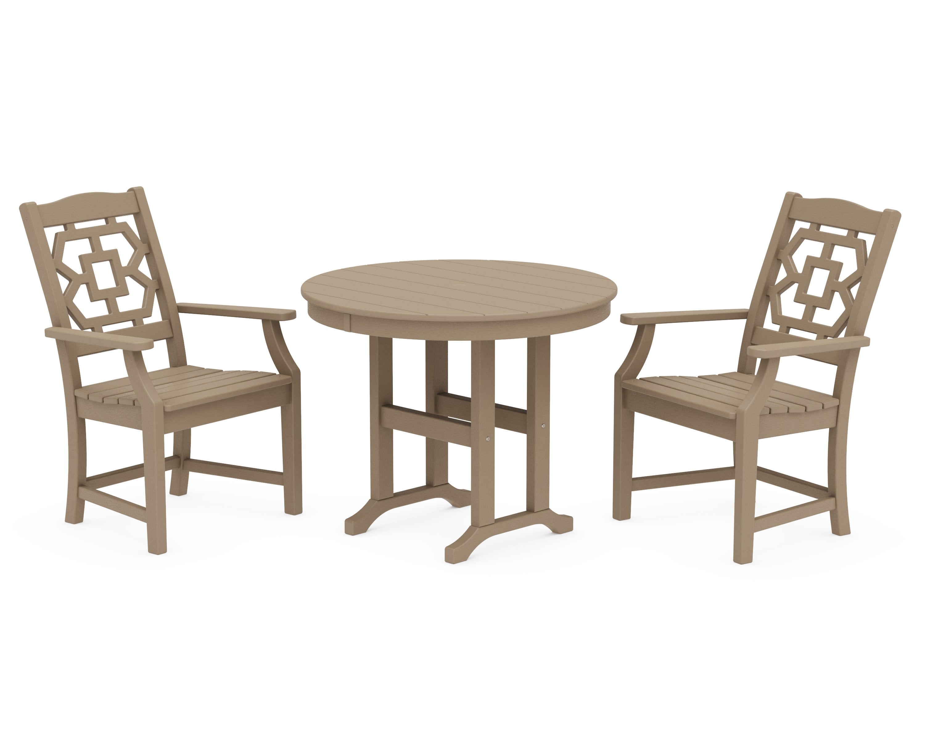 Chinoiserie 3-Piece Farmhouse Dining Set in Vintage Sahara