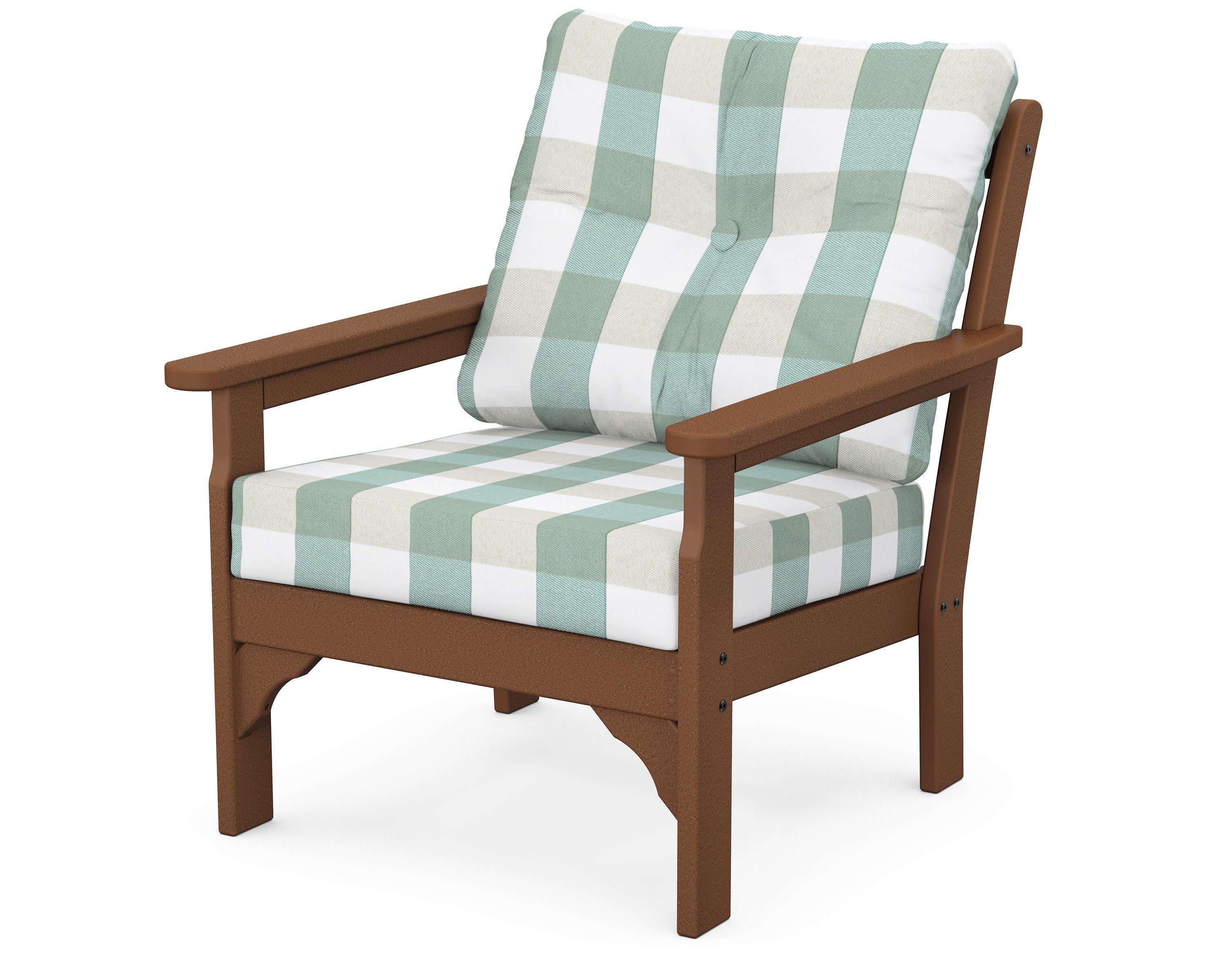 Vineyard Deep Seating Chair in Teak / Buffalo Plaid Glacier Spa