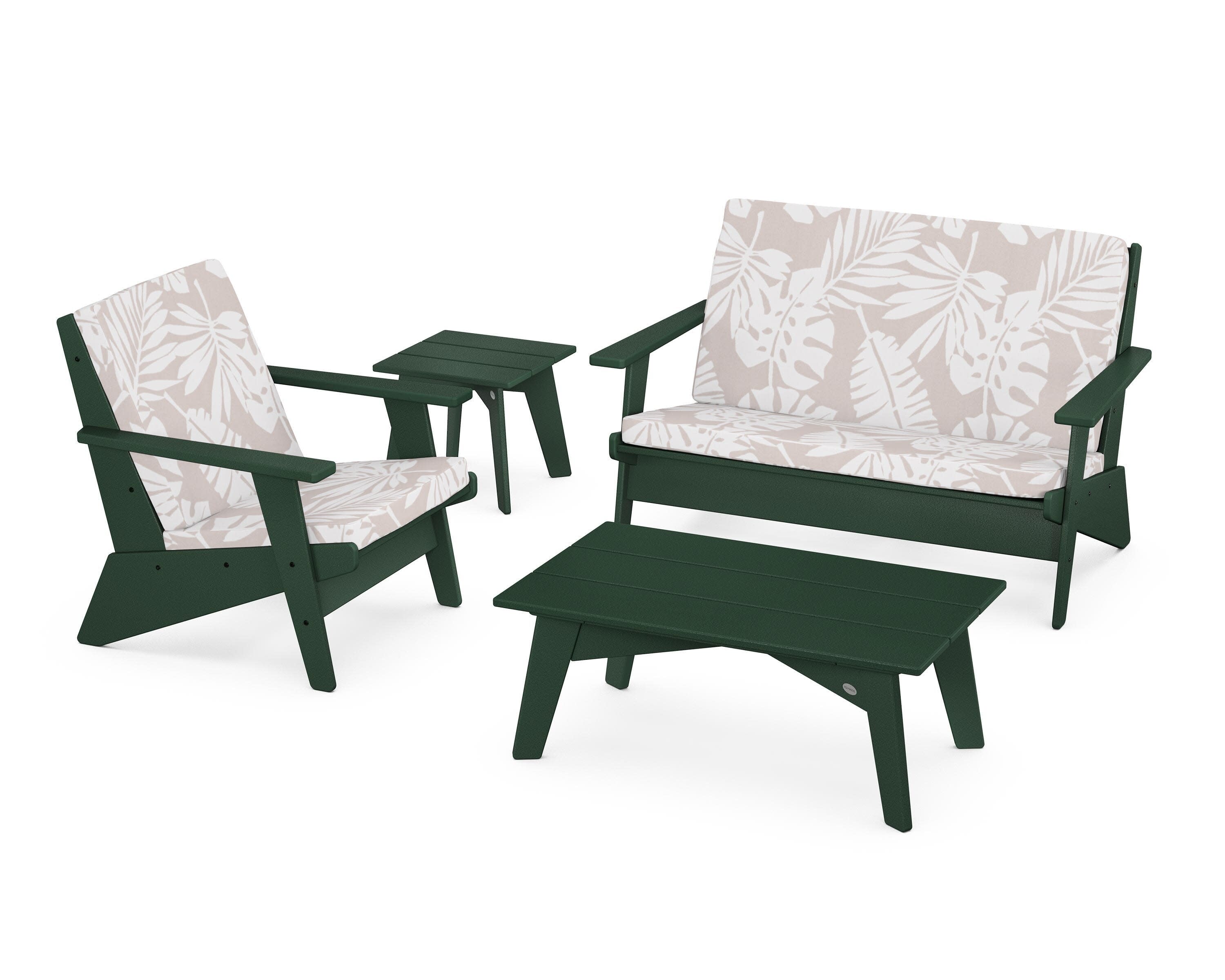Riviera Modern Lounge 4-Piece Set in Green / Leaf Dune Burlap