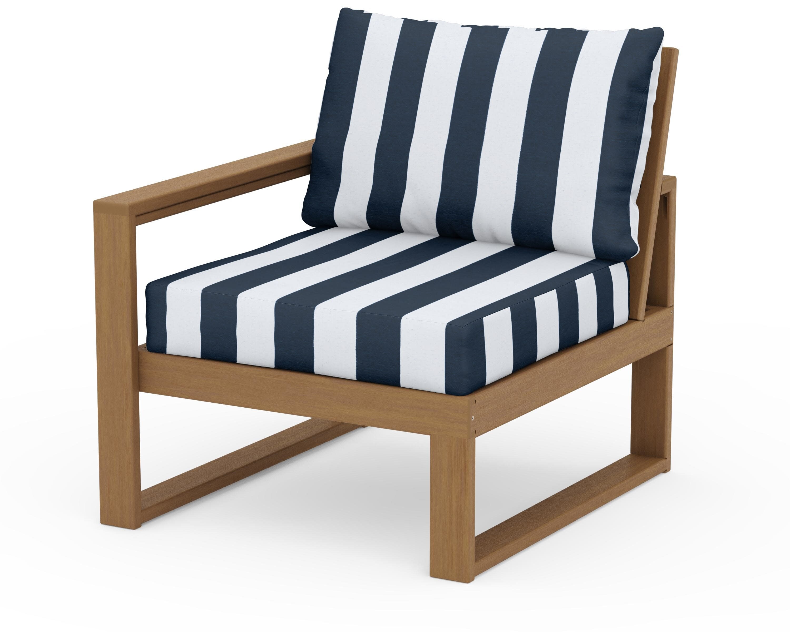EDGE Modular Left Arm Chair in Natural / Cabana Stripe Marine Indigo