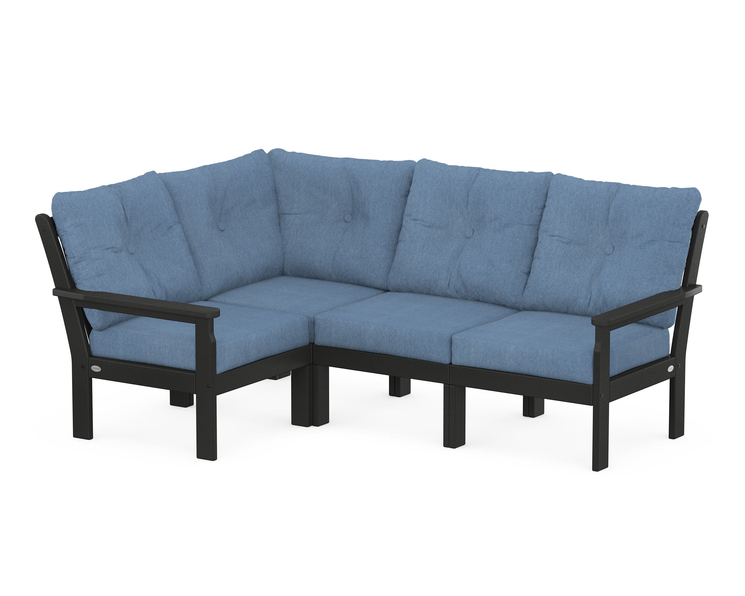 Vineyard 4-Piece Sectional in Black / Sky Blue