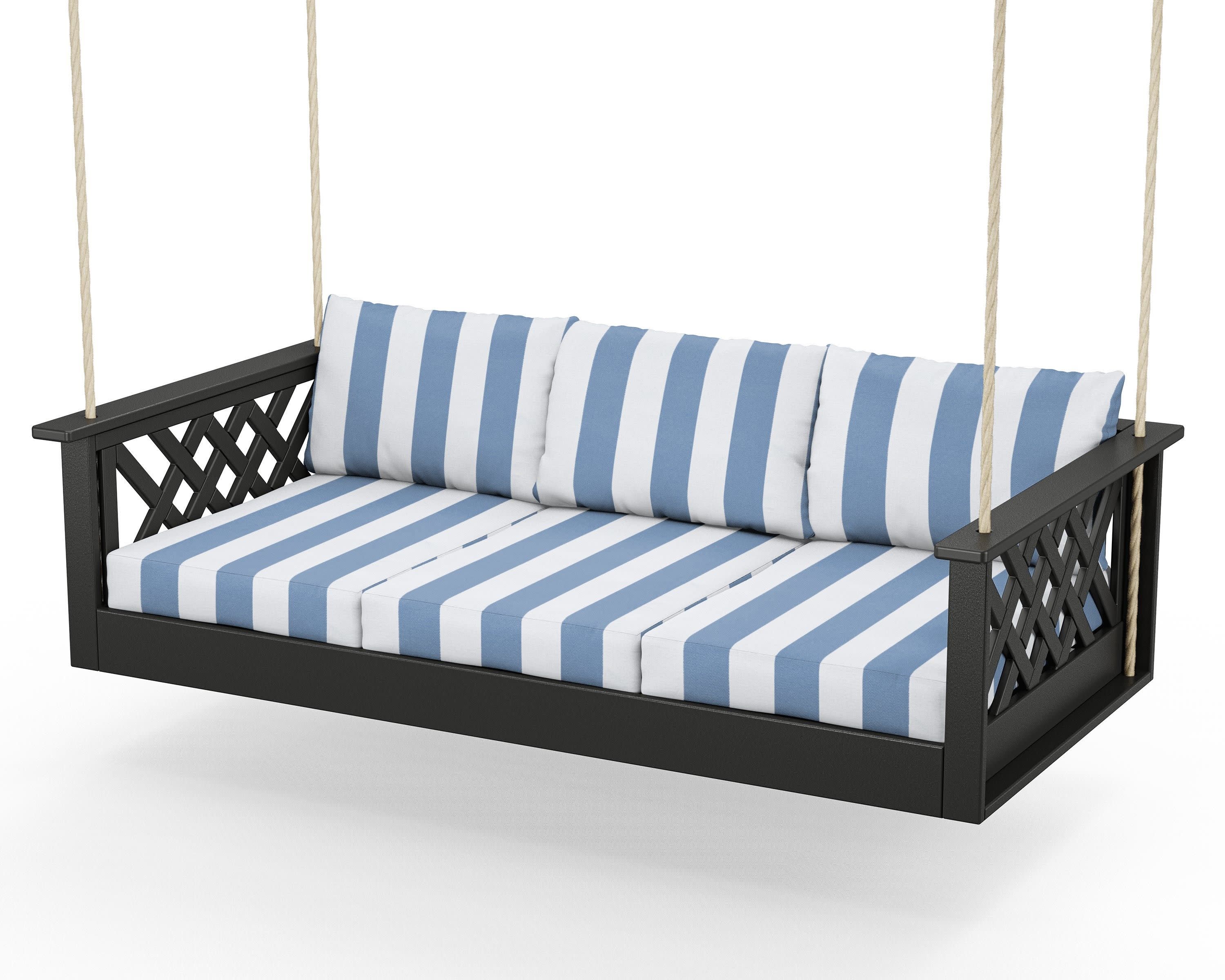 Wovendale Daybed Swing in Black / Cabana Stripe Sky Blue