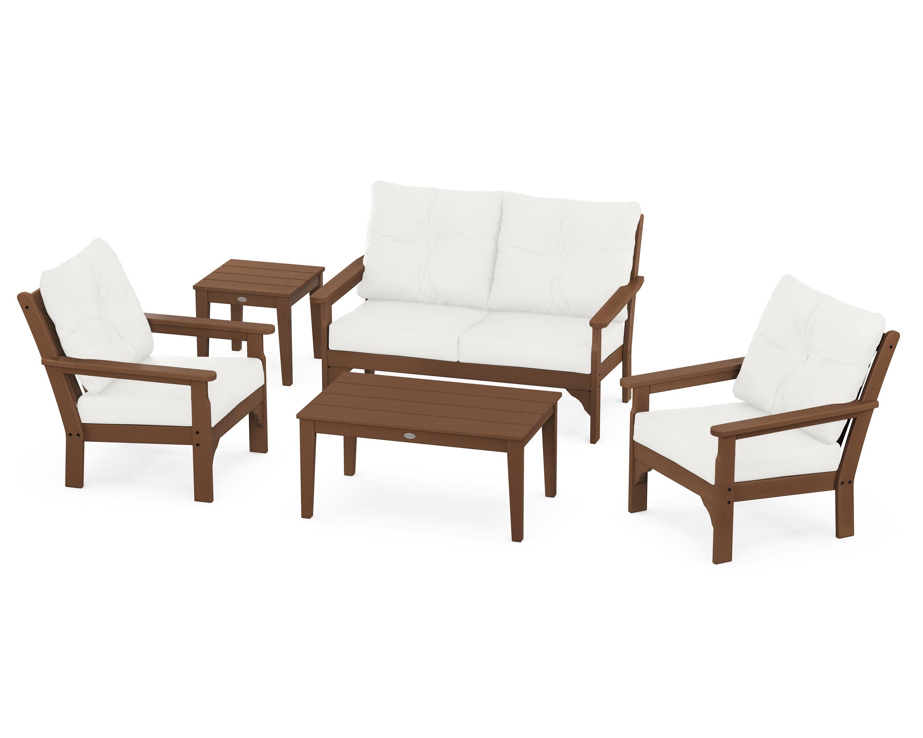 Vineyard 5-Piece Deep Seating Set in Teak / Natural Linen