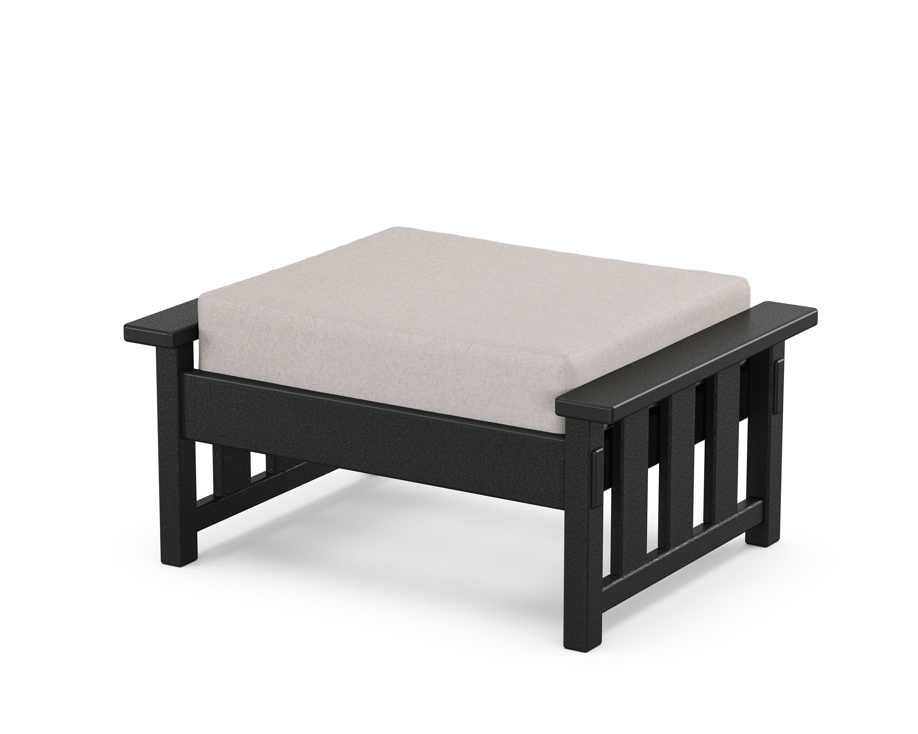 Acadia Deep Seating Ottoman in Black / Dune Burlap