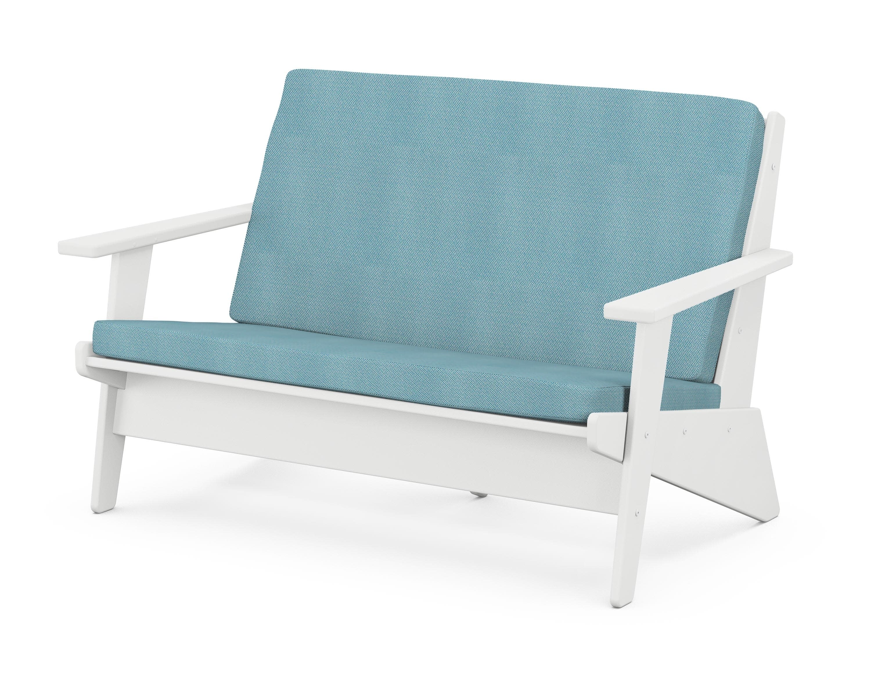 Riviera Modern Lounge Loveseat in White / Lattice Sky Blue