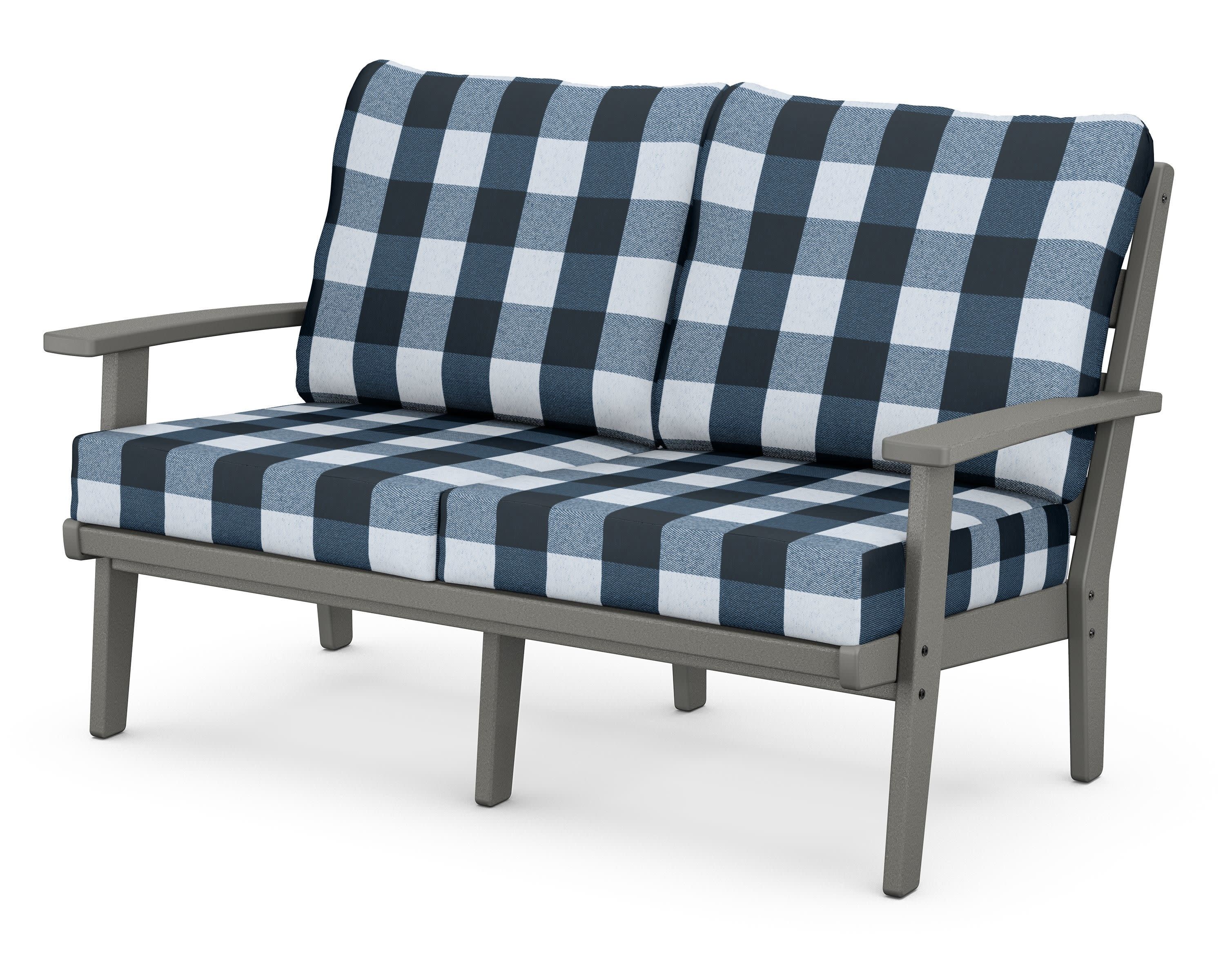 Grant Park Deep Seating Loveseat in Slate Grey / Buffalo Plaid Marine Indigo