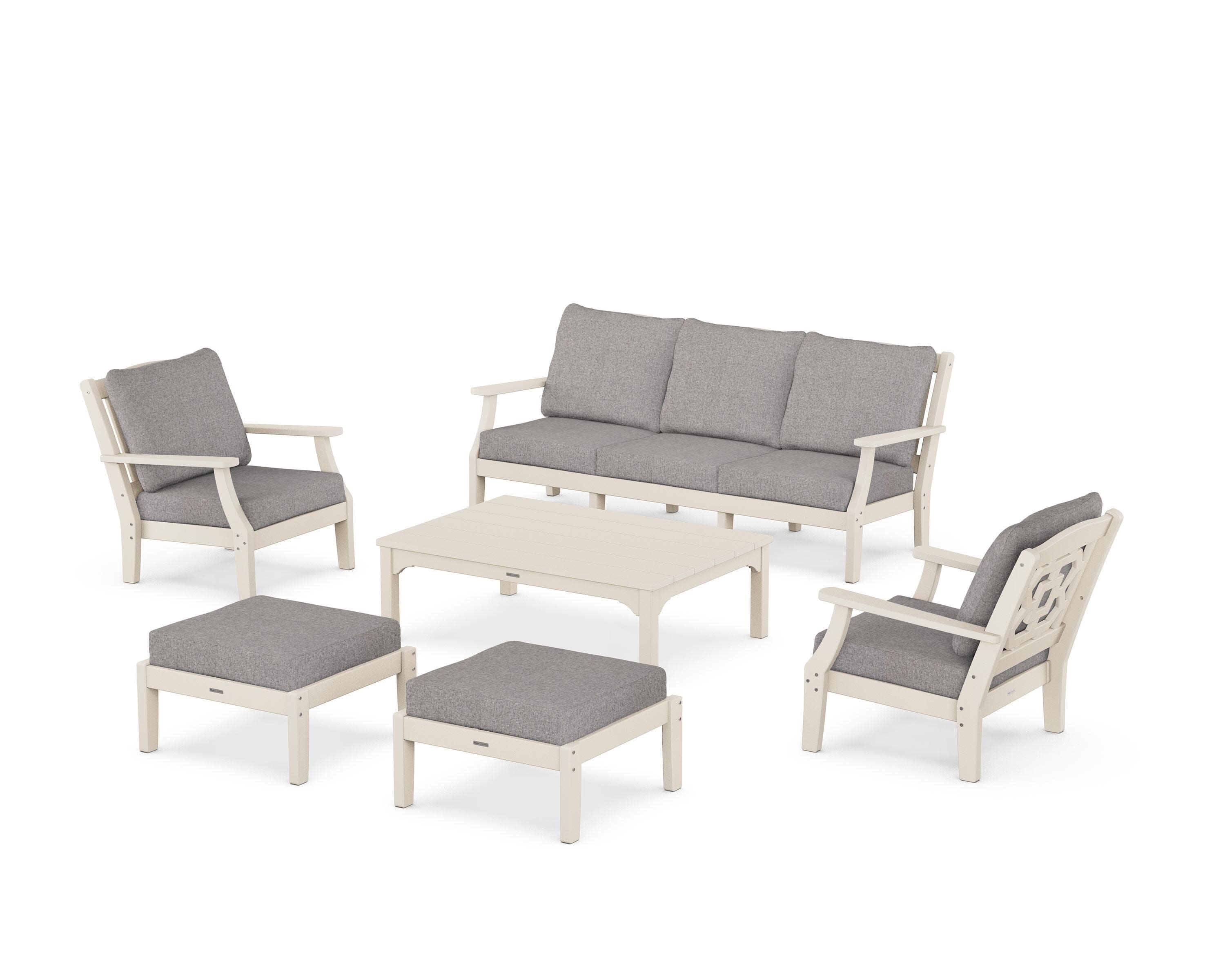 Chinoiserie 6-Piece Lounge Sofa Set in Sand / Grey Mist
