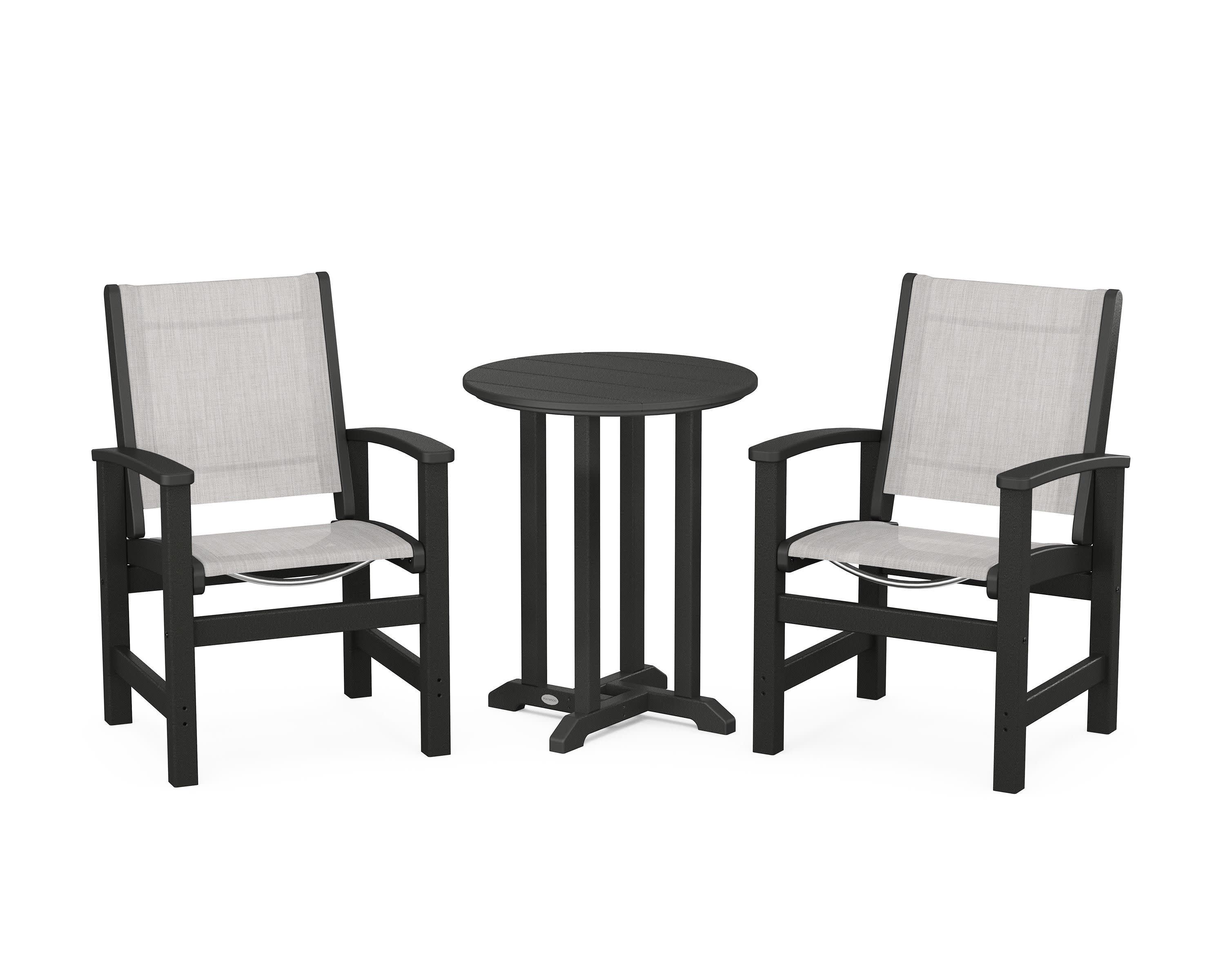 Coastal 3-Piece Round Bistro Dining Set in Black / Parchment Sling