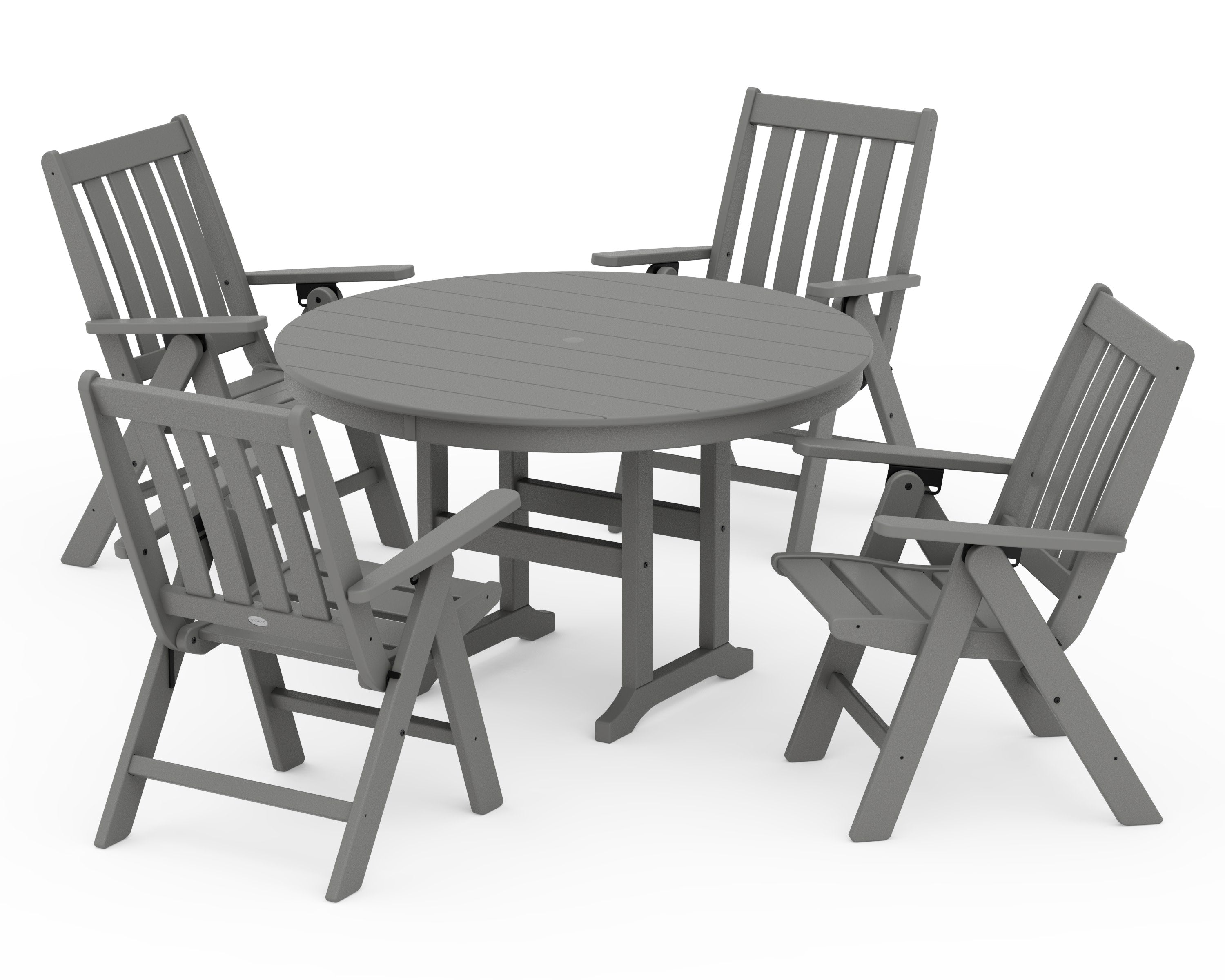 Vineyard Folding Chair 5-Piece Round Farmhouse Dining Set in Slate Grey