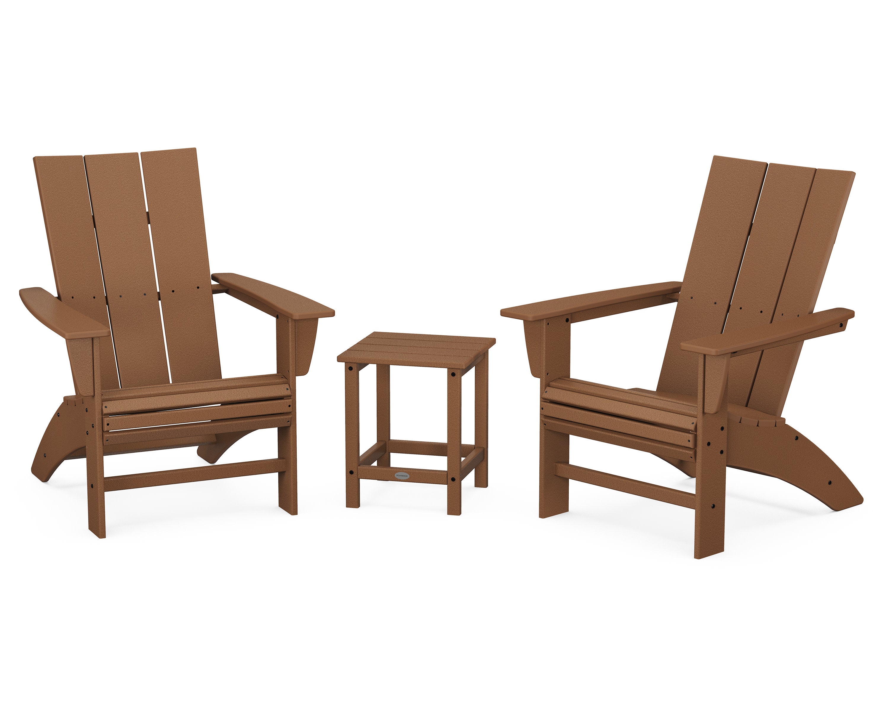 Modern 3-Piece Curveback Adirondack Set with Long Island 18" Side Table in Teak
