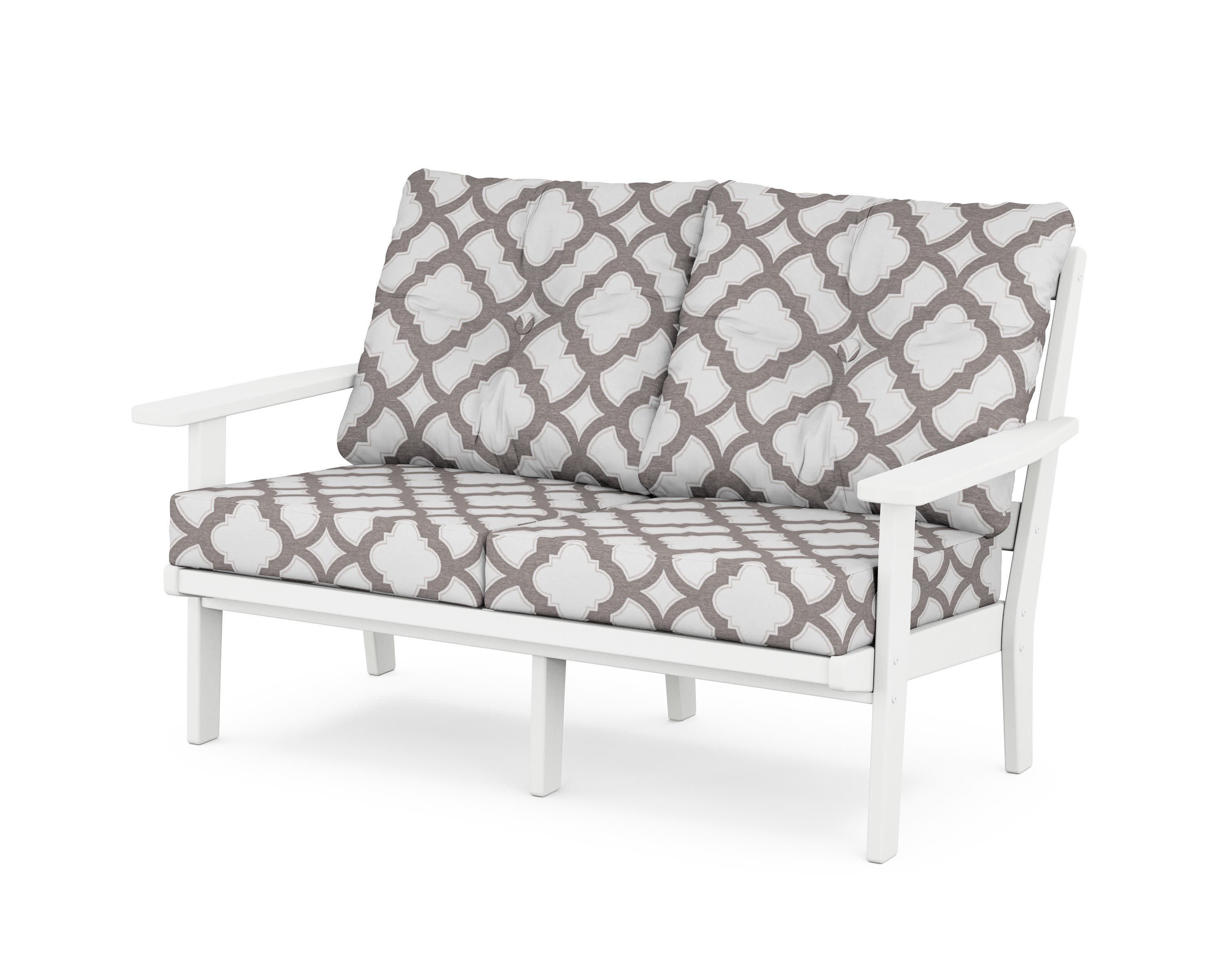 Prairie Deep SeatingLoveseat in White / Trellis Grey Mist
