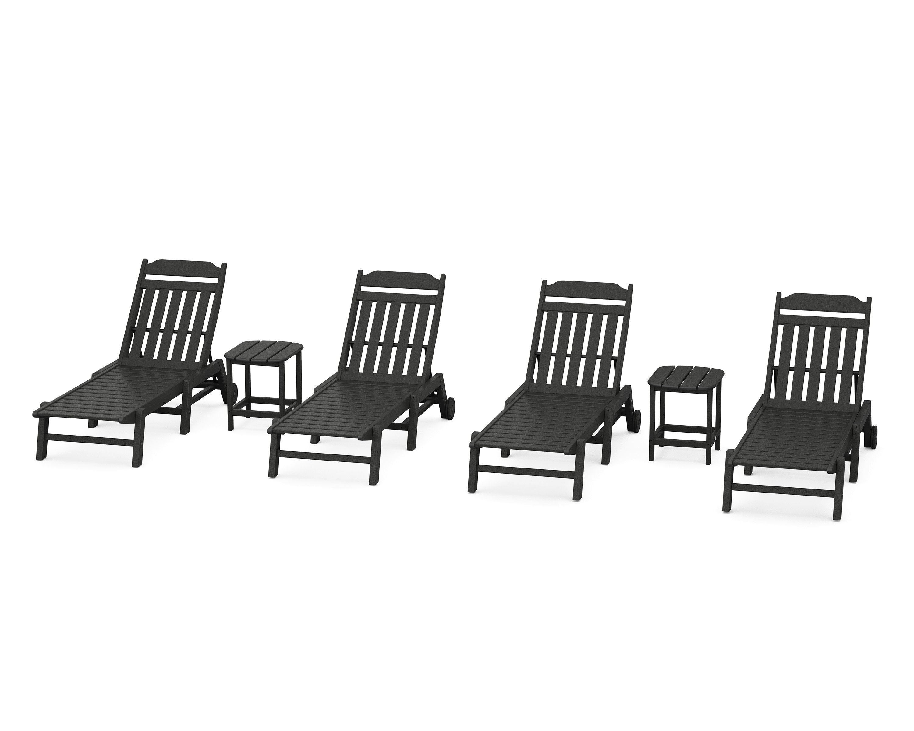 Cottage 6-Piece Chaise Set with Wheels in Black