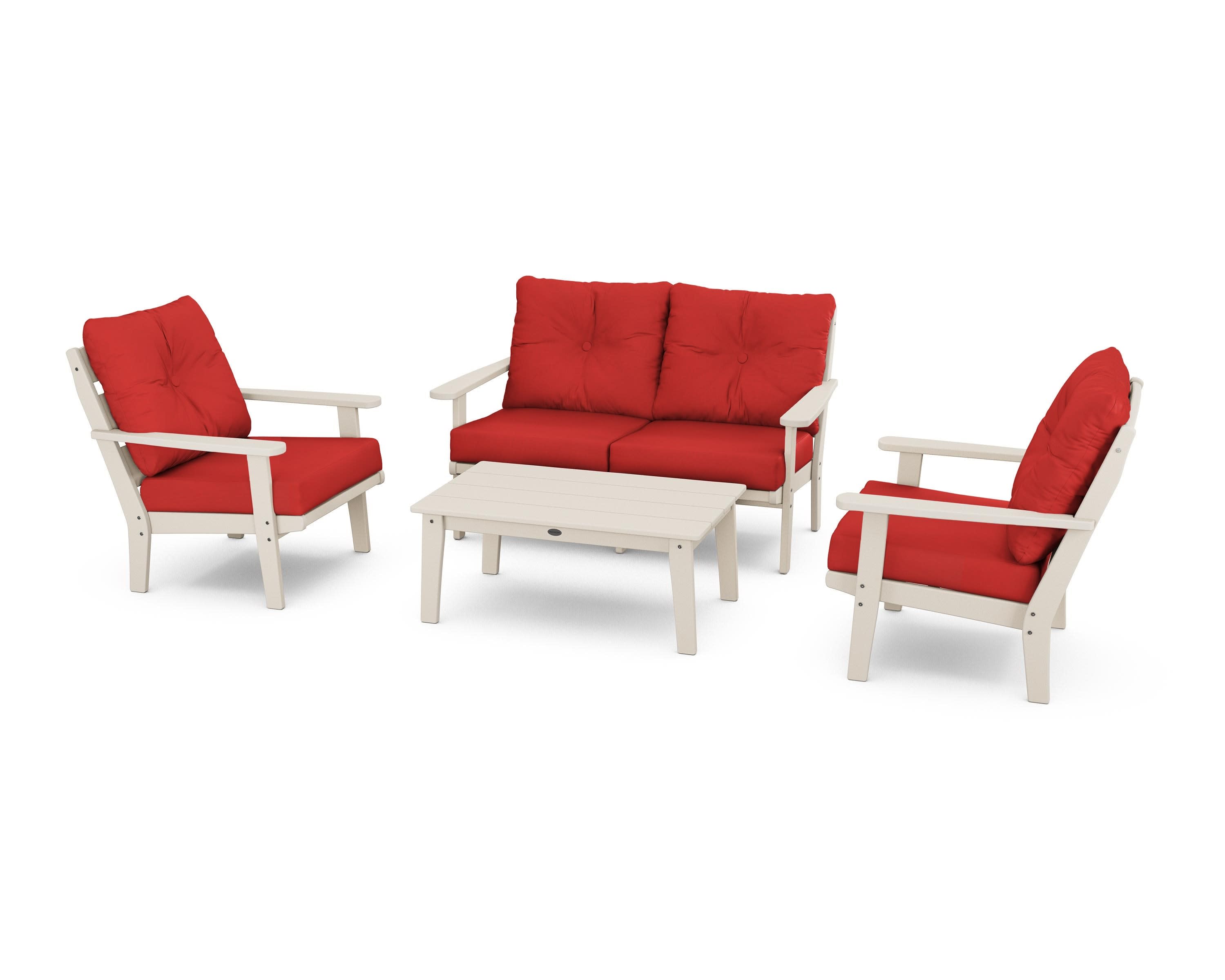 Lakeside 4-Piece Deep Seating Set in Sand / Crimson Linen