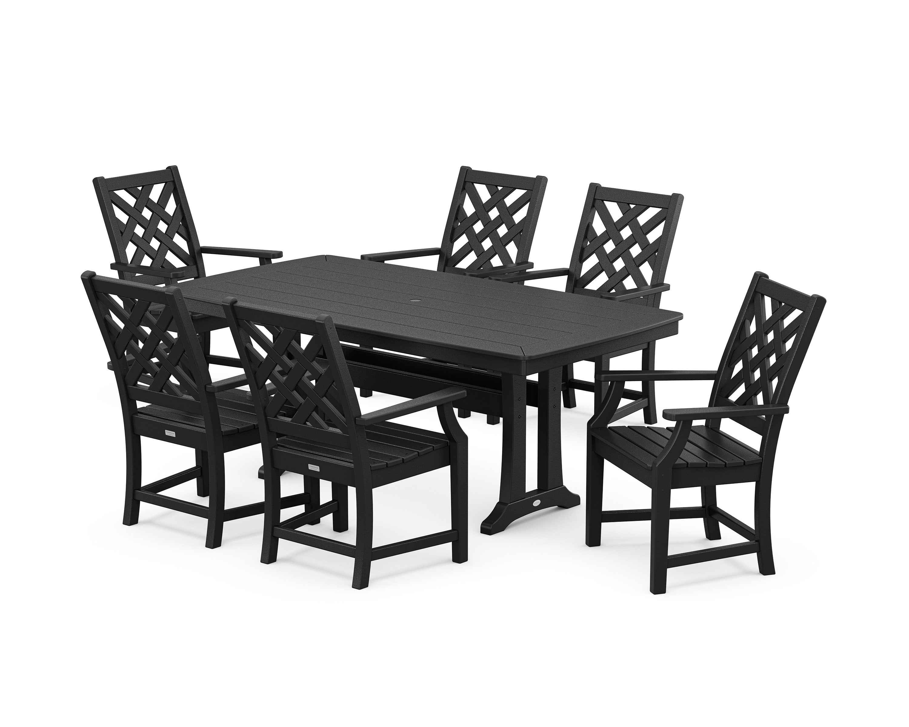 Wovendale Arm Chair 7-Piece Dining Set with Trestle Legs in Black