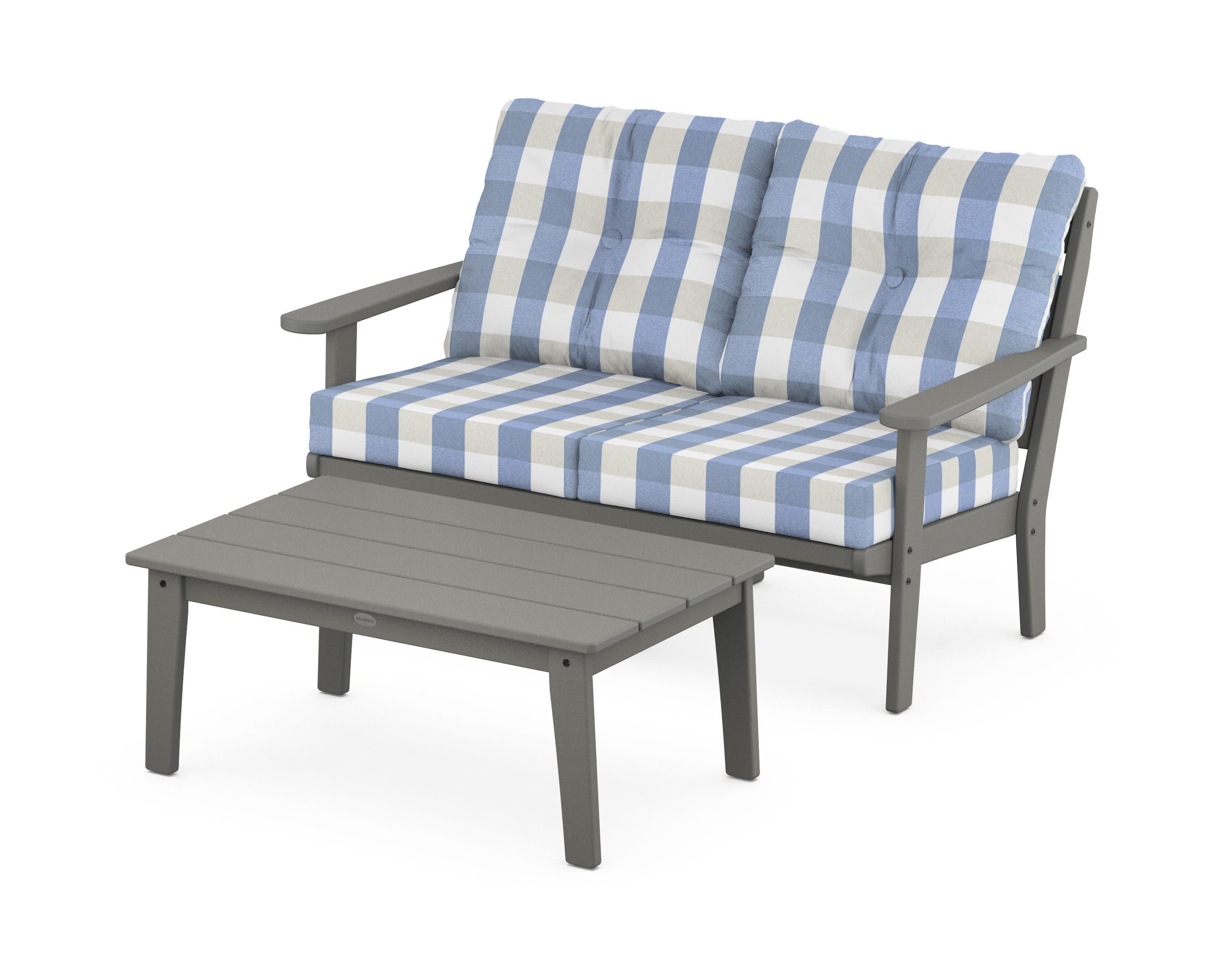 Lakeside 2-Piece Lounge Loveseat Set in Slate Grey / Buffalo Plaid Sky Blue