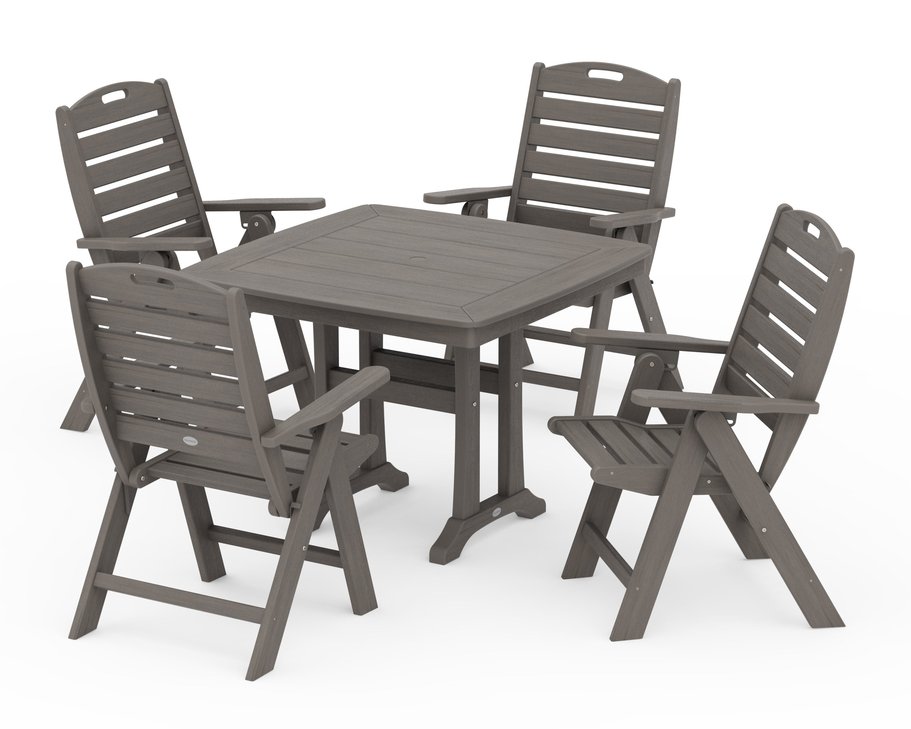 Nautical Folding Highback Chair 5-Piece Dining Set with Trestle Legs in Driftwood