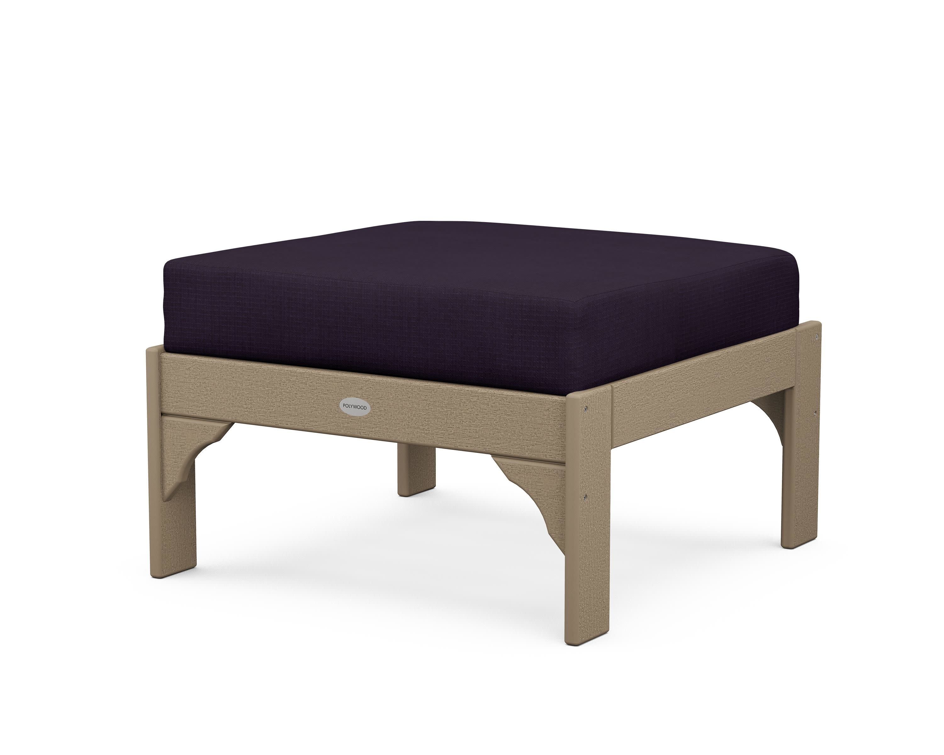 Vineyard Deep Seating Ottoman in Vintage Sahara / Navy Linen
