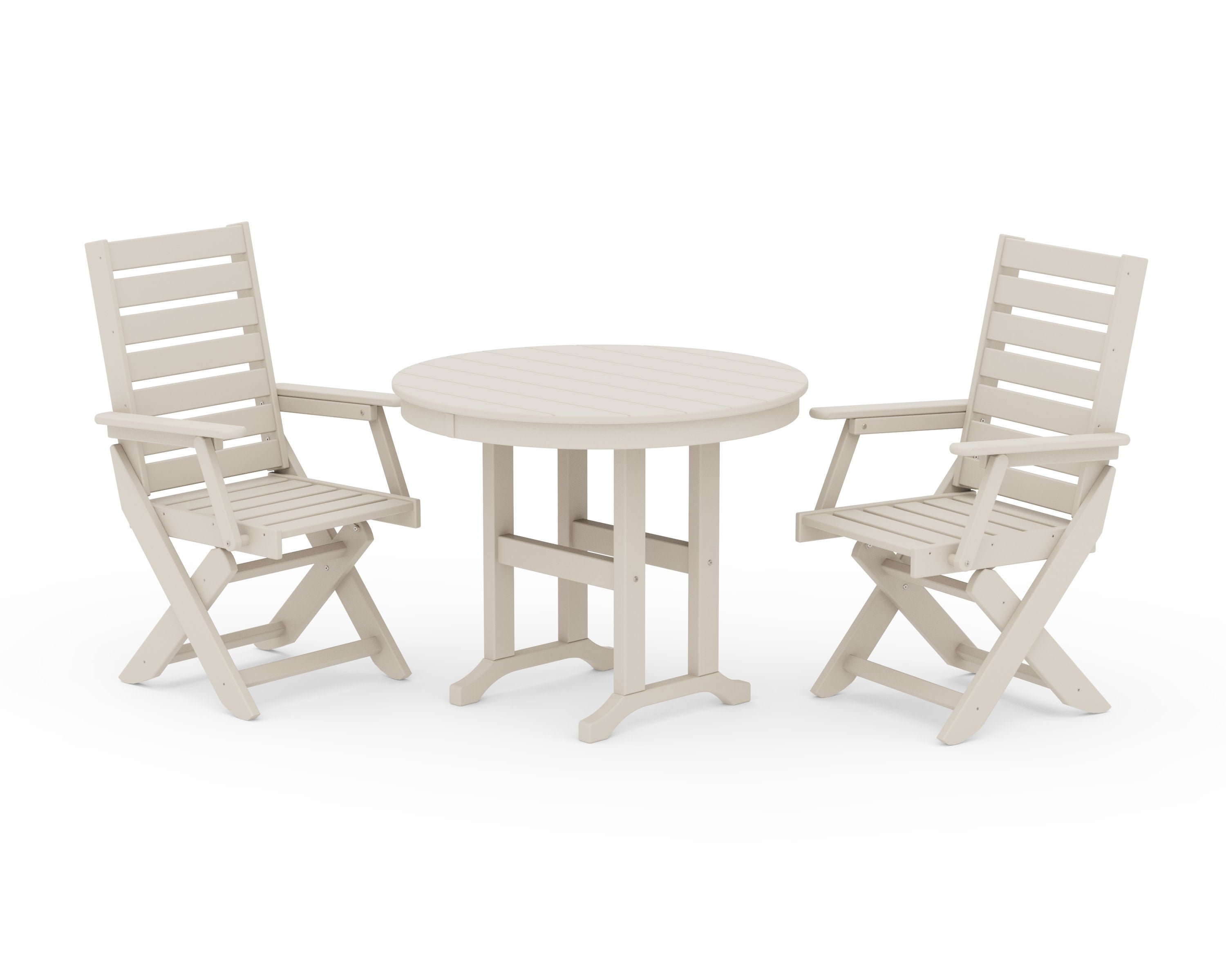 Captain Folding Chair 3-Piece Round Dining Set in Sand