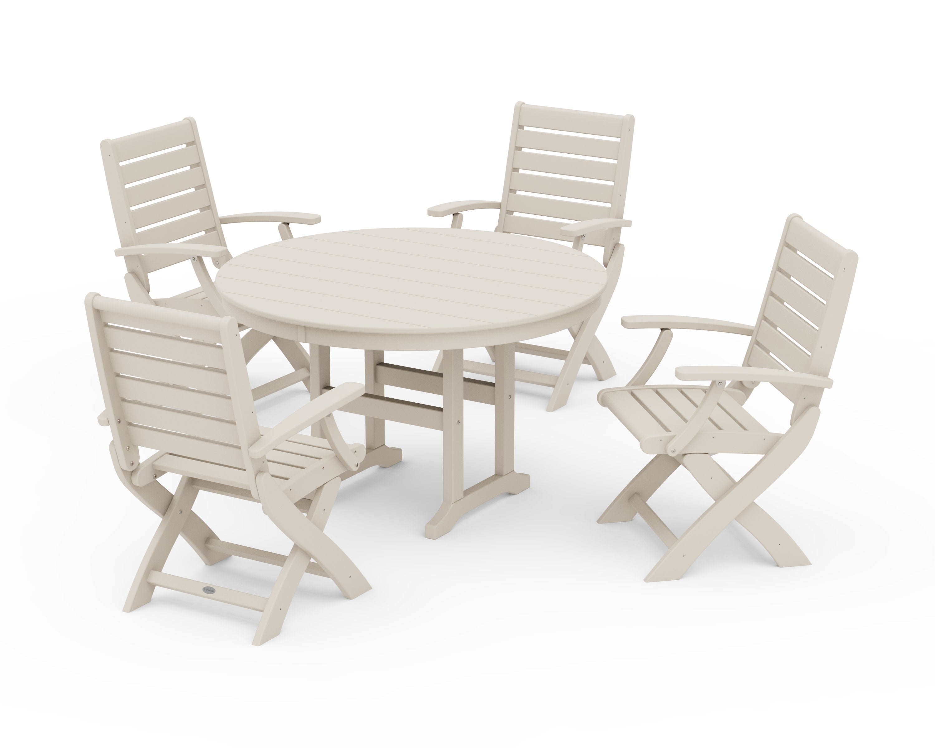 Signature Folding Chair 5-Piece Round Farmhouse Dining Set in Sand