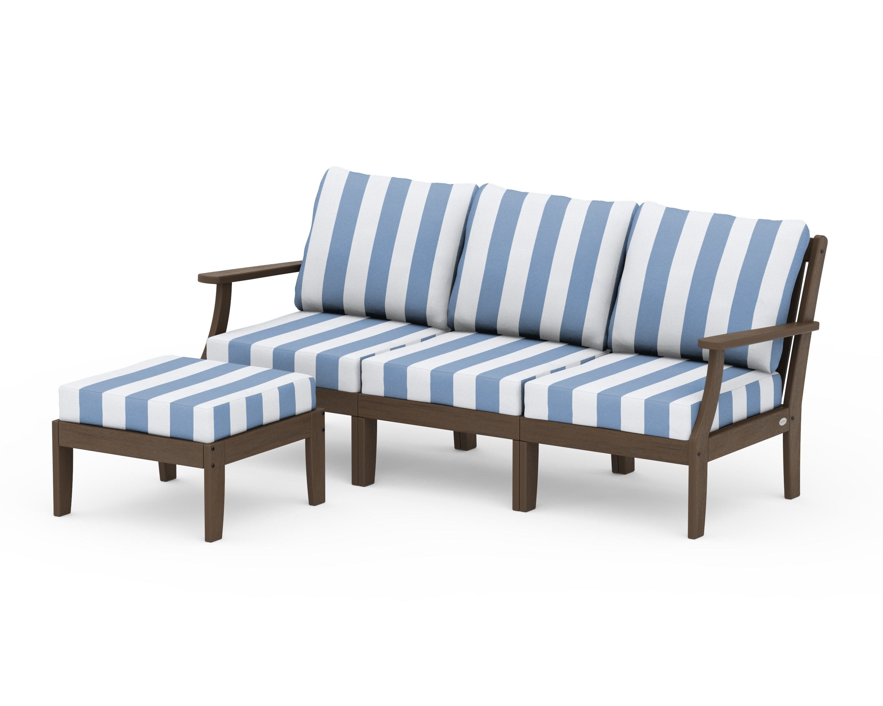 Braxton Modular 4-Piece Deep Seating Set with Ottoman in Kona / Cabana Stripe Sky Blue
