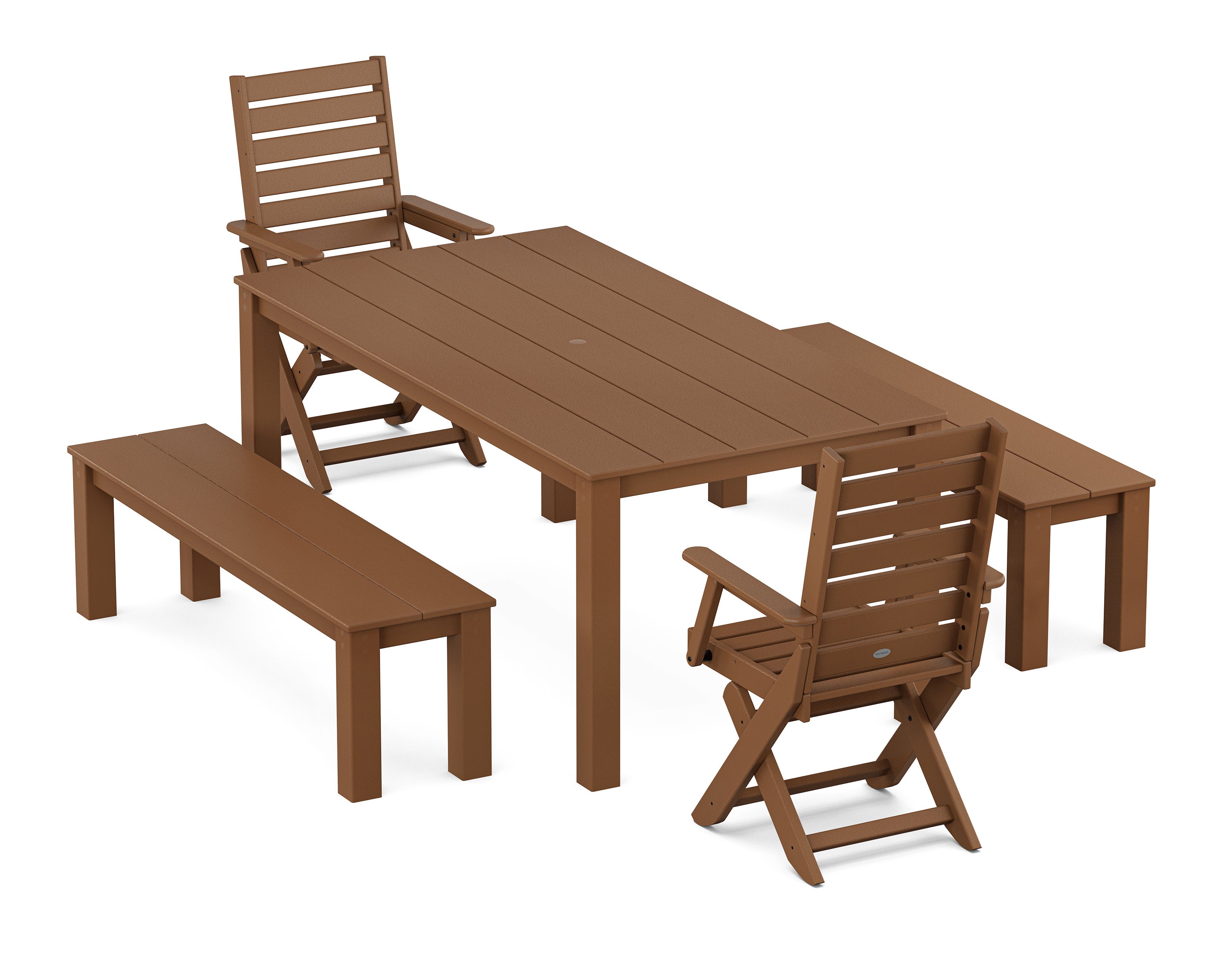 Captain Folding Chair 5-Piece Parsons Dining Set with Benches in Teak