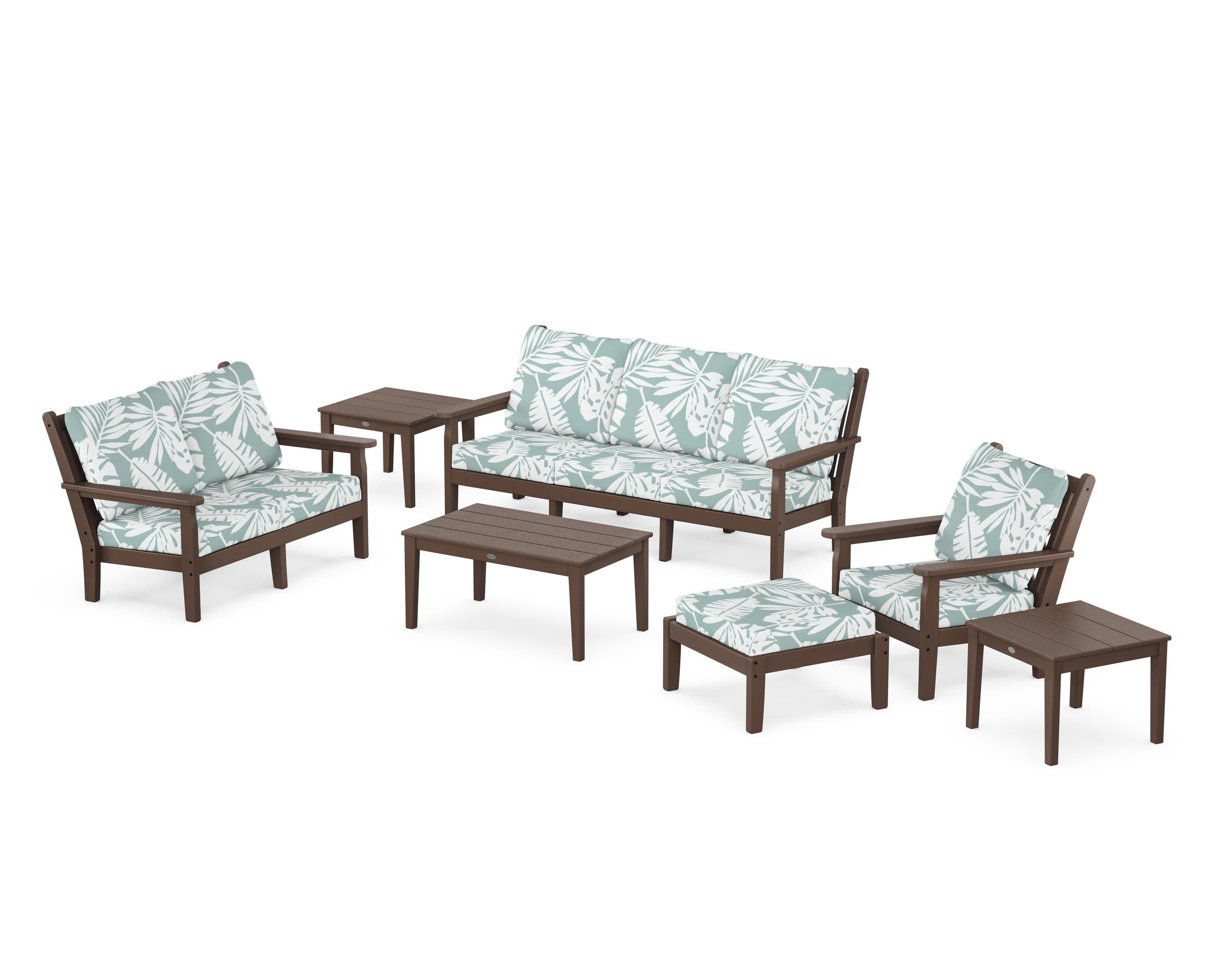 Chippendale 7-Piece Deep Seating Set in Mahogany / Leaf Glacier Spa