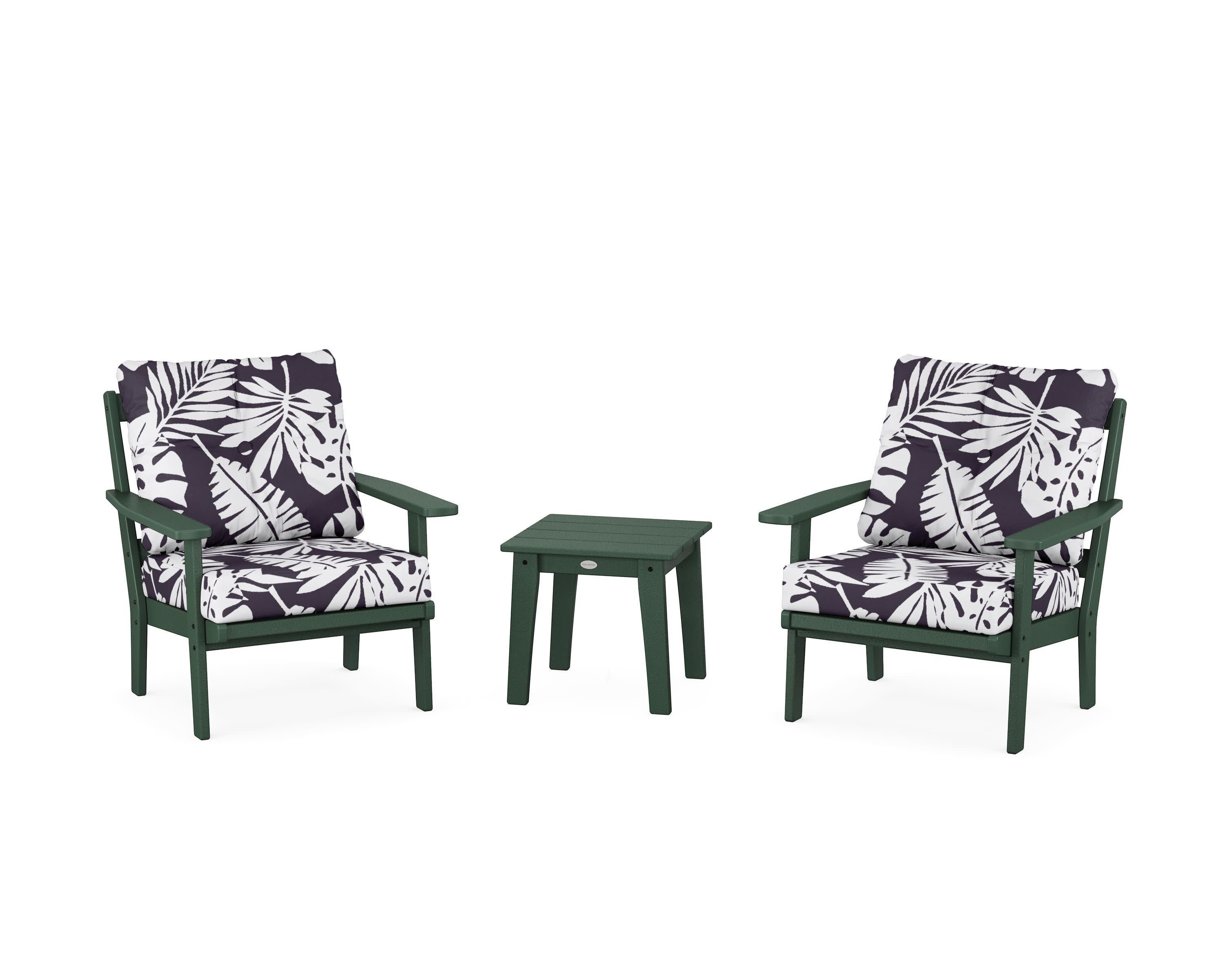 Oxford 3-Piece Deep Seating Set in Green / Leaf Navy