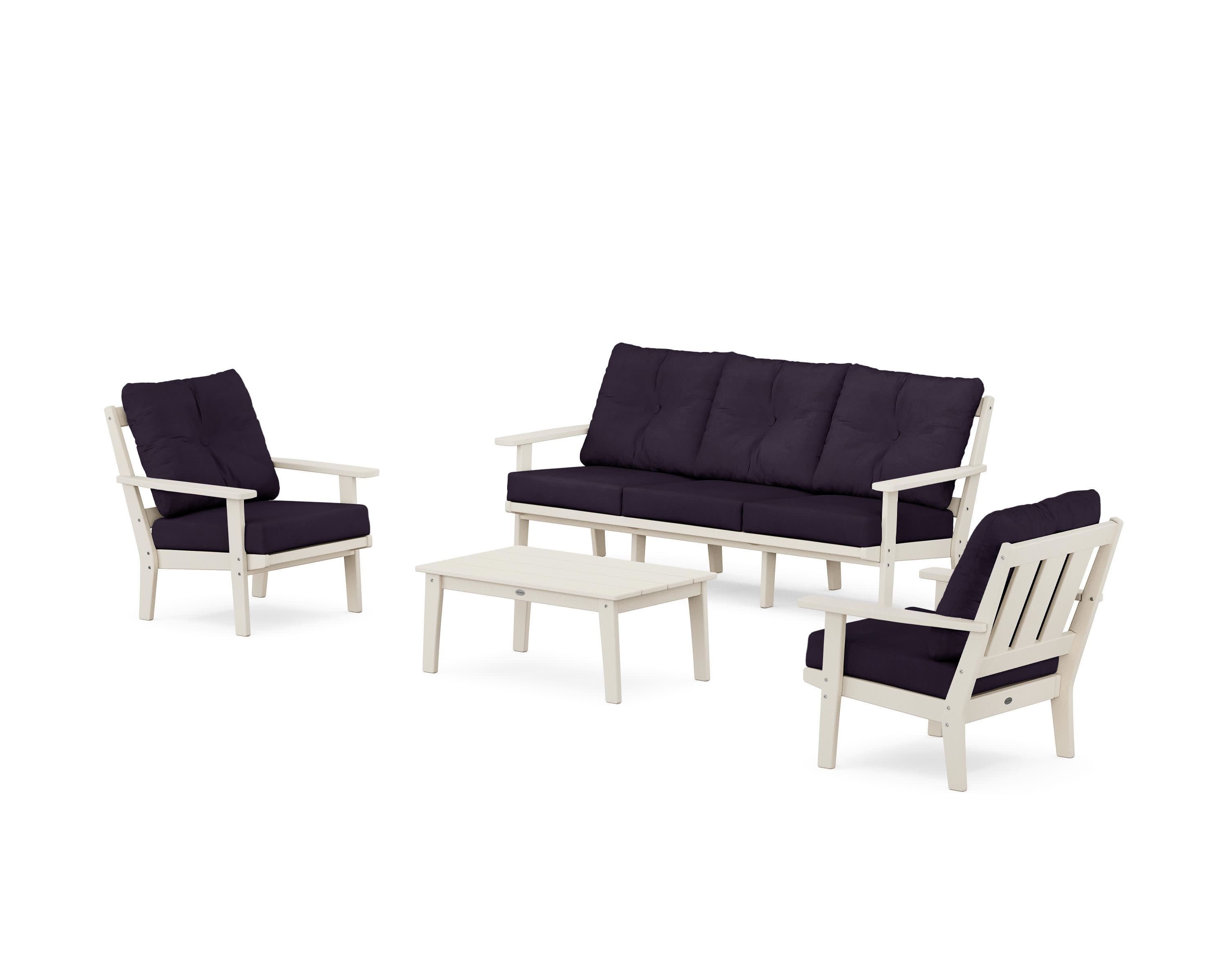 Oxford 4-Piece Deep Seating Set with Sofa in Sand / Navy Linen