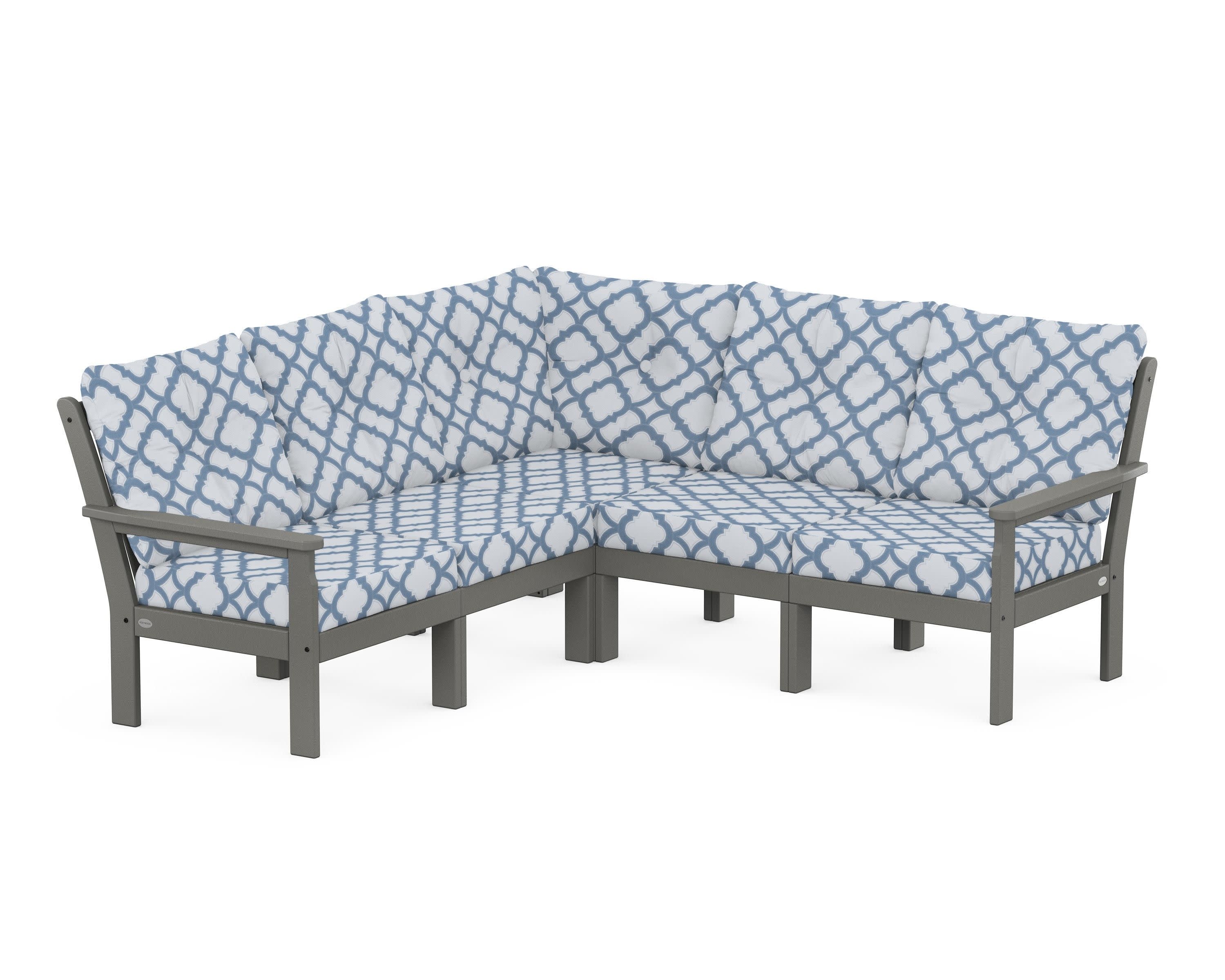 Vineyard 5-Piece Sectional in Slate Grey / Trellis Sky Blue