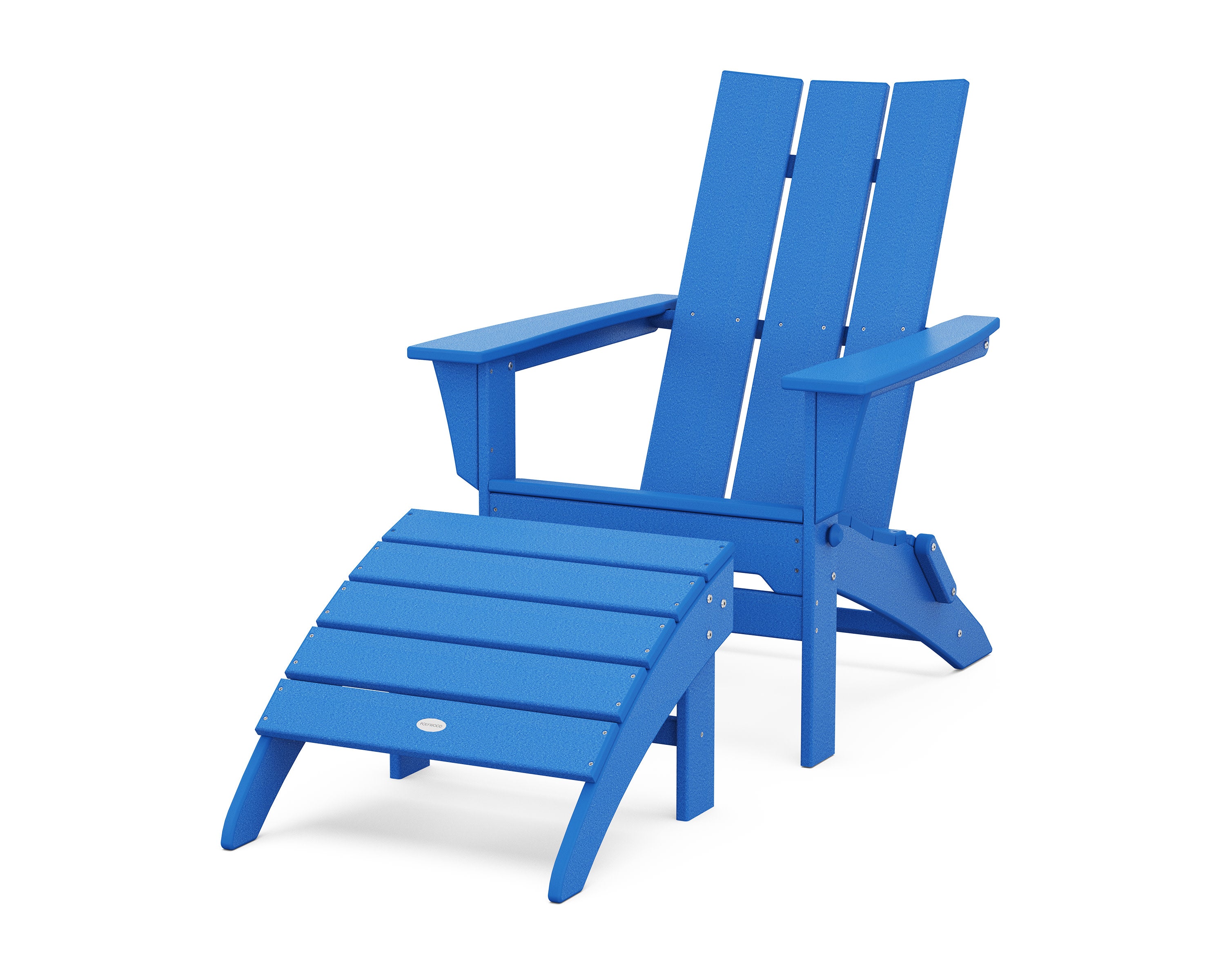 Modern Folding Adirondack Chair 2-Piece Set with Ottoman in Pacific Blue