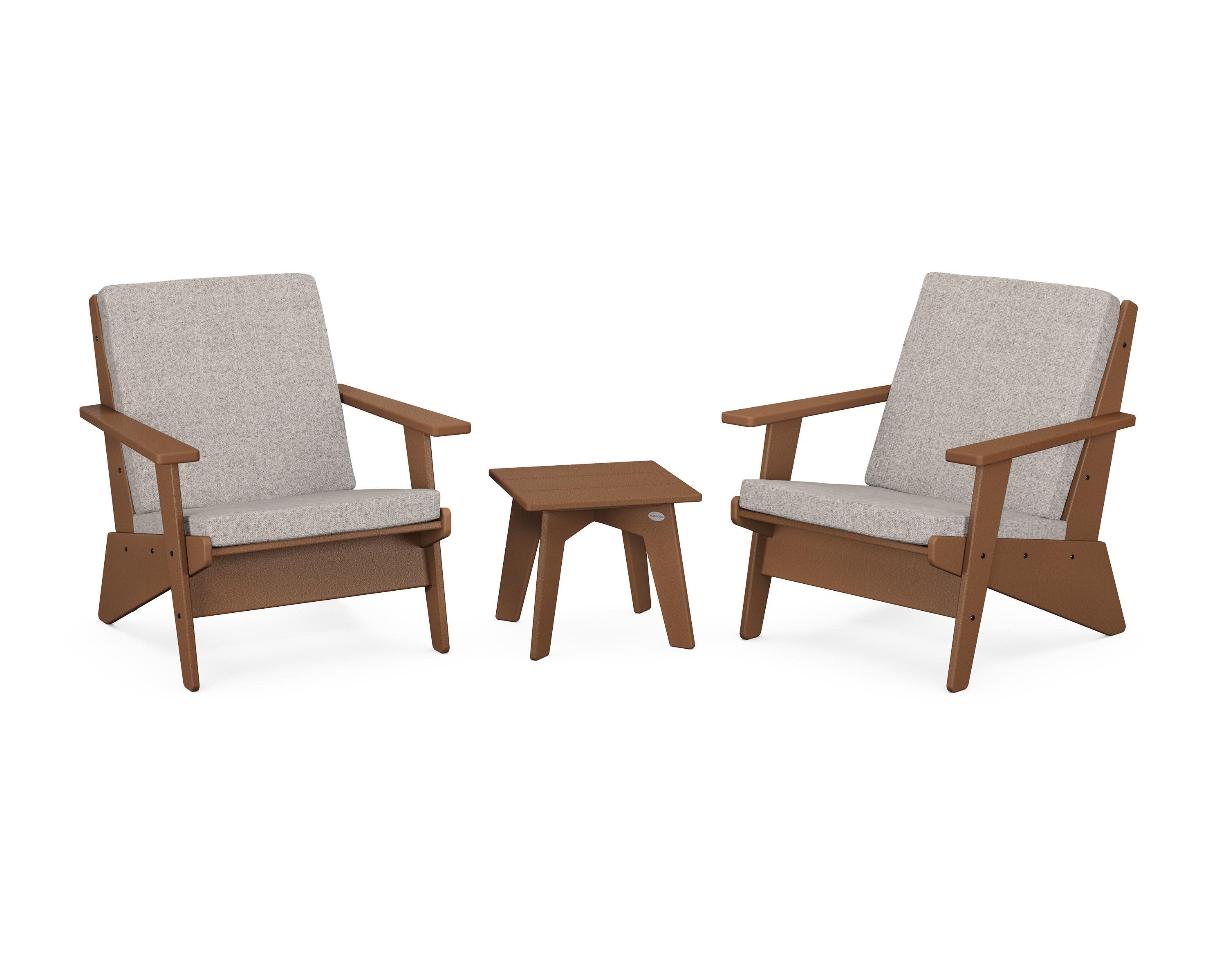 Riviera Modern Lounge 3-Piece Set in Teak / Weathered Tweed