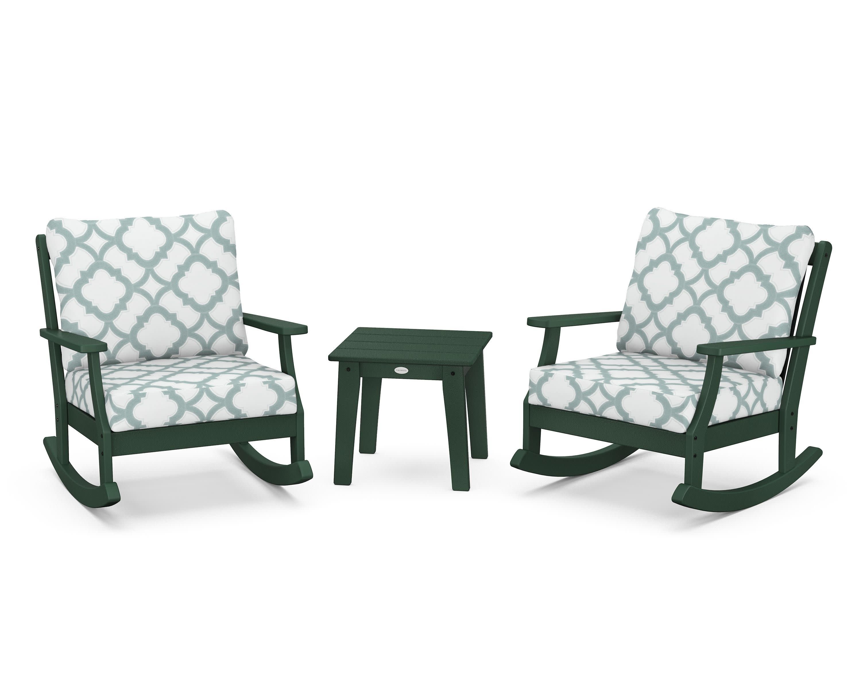 Braxton 3-Piece Deep Seating Rocker Set in Green / Trellis Glacier Spa