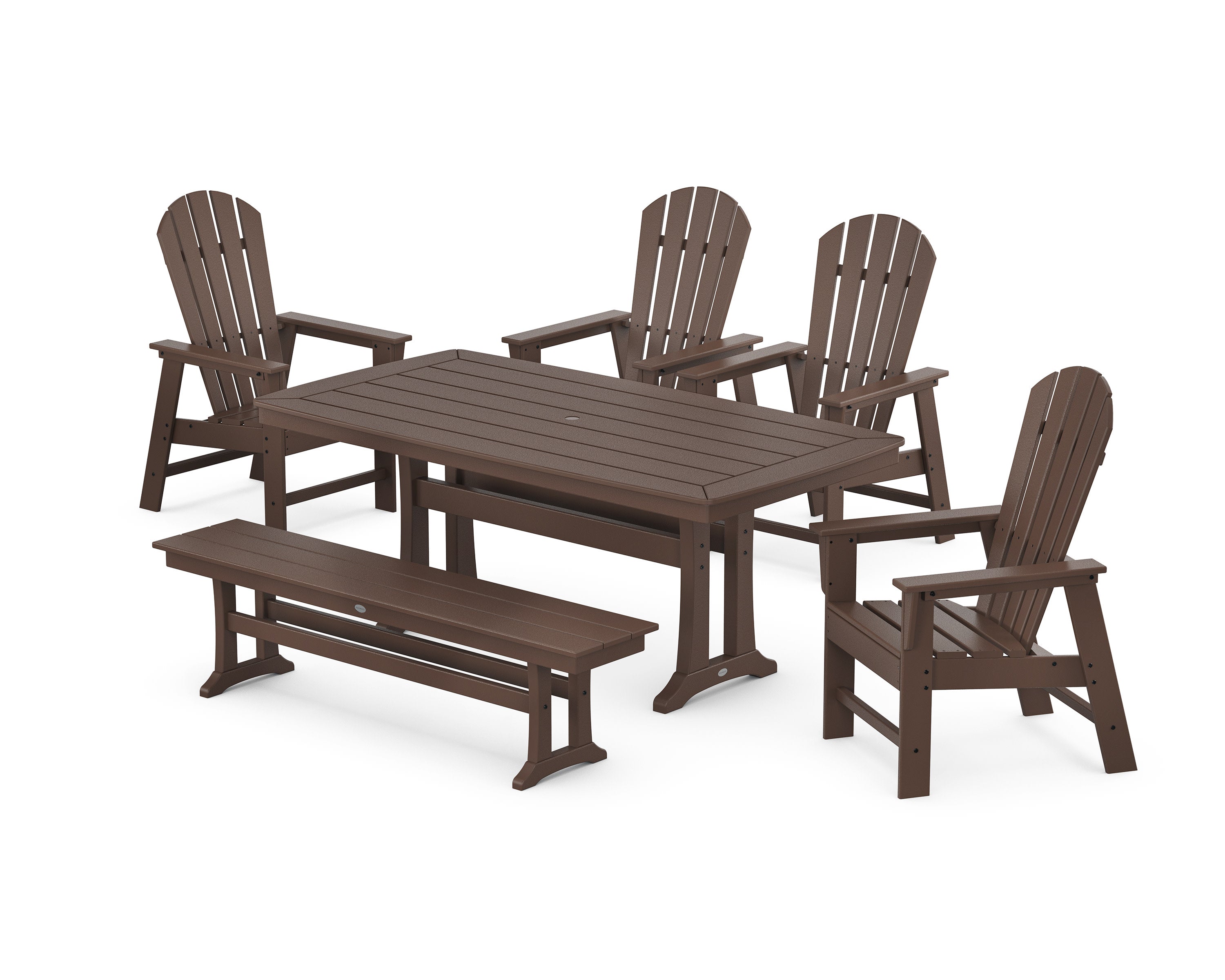 South Beach 6-Piece Dining Set with Trestle Legs and Bench in Mahogany