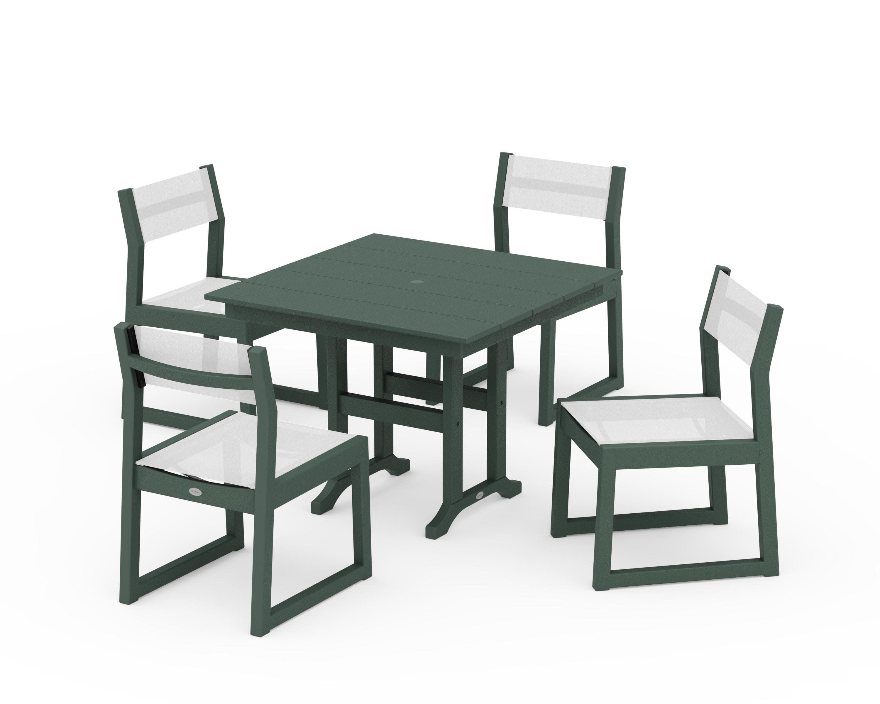 EDGE Sling Side Chair 5-Piece Farmhouse Dining Set in Green / White Sling