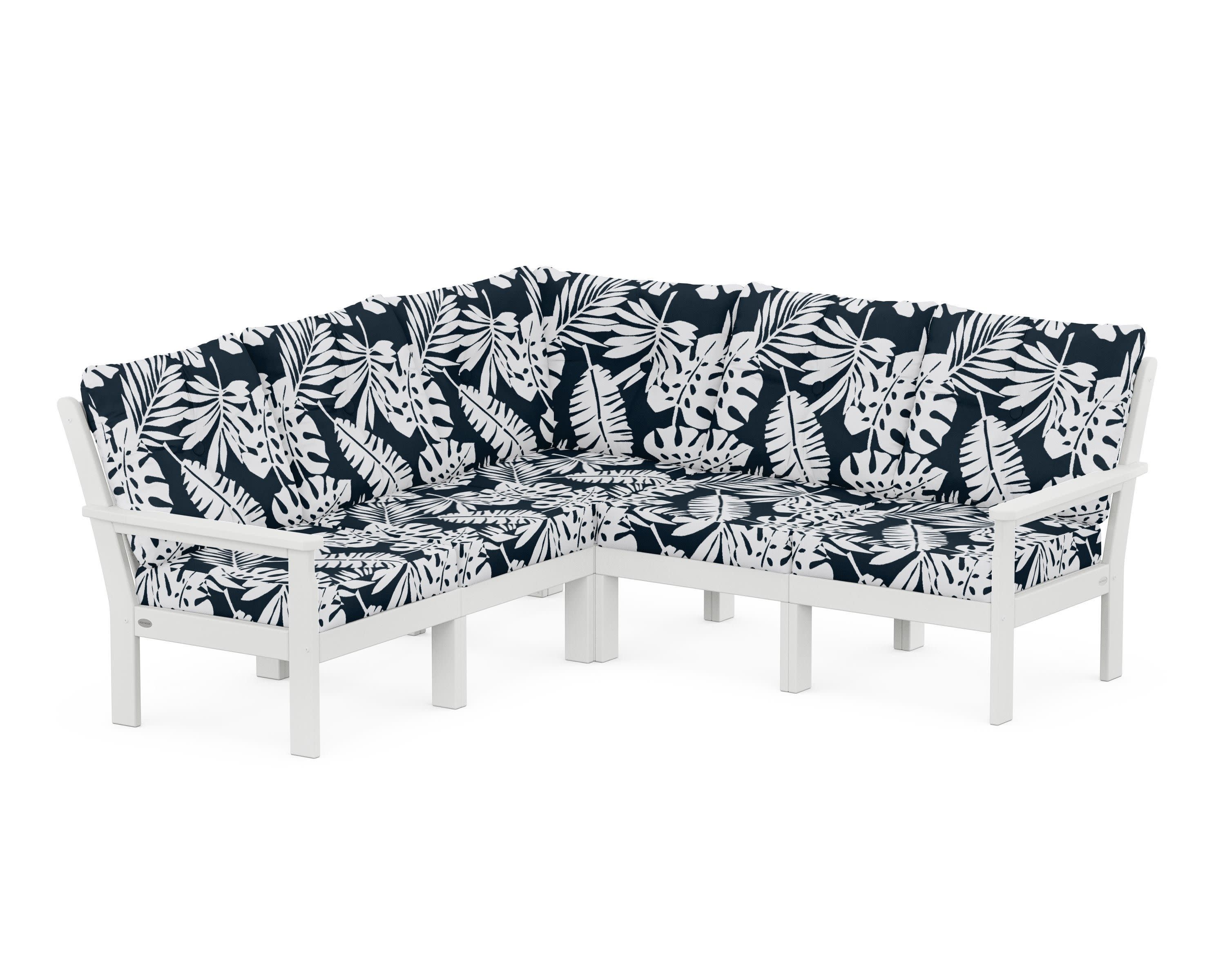 Vineyard 5-Piece Sectional in White / Leaf Marine Indigo