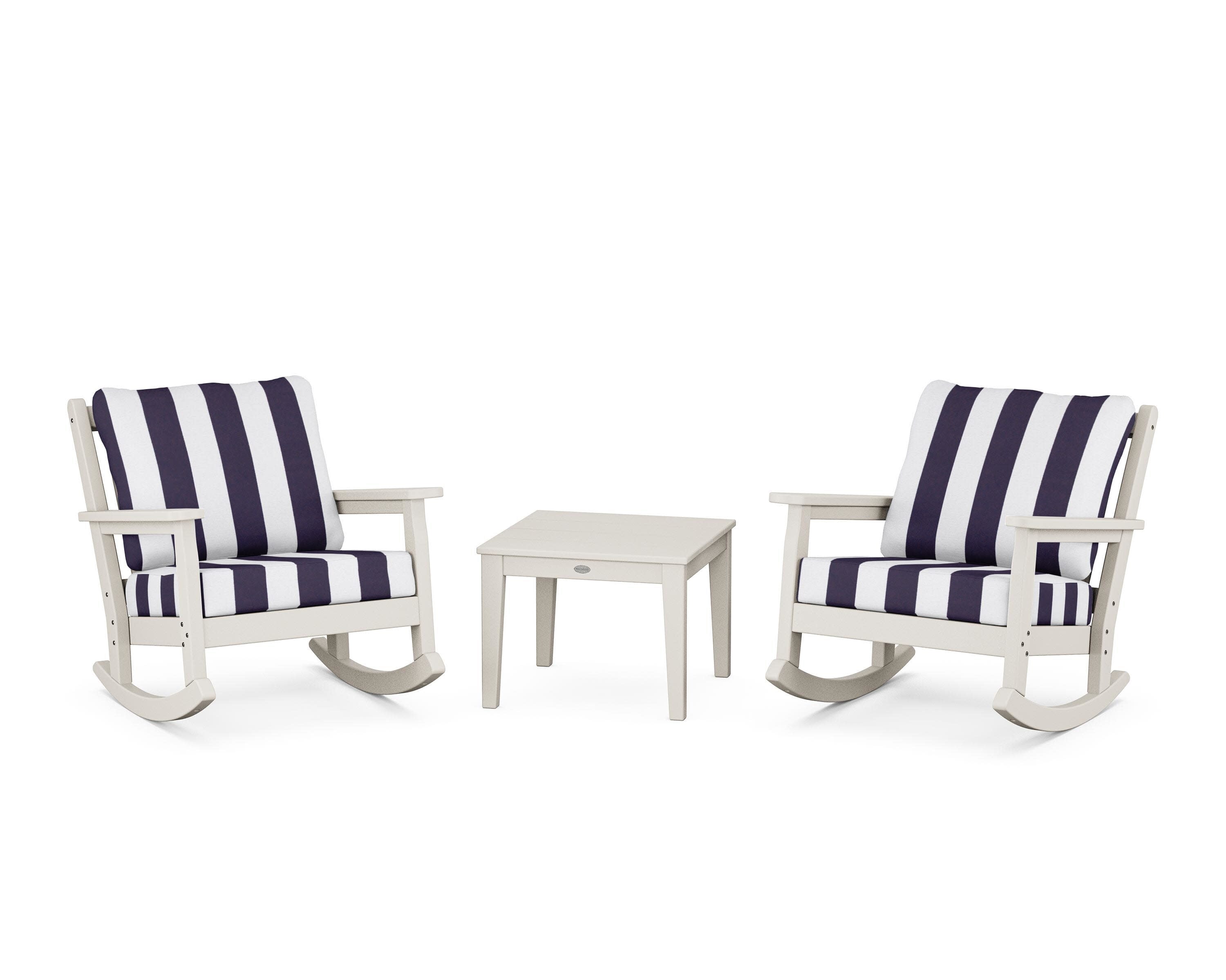 Chippendale 3-Piece Deep Seating Rocker Set in Sand / Cabana Stripe Navy