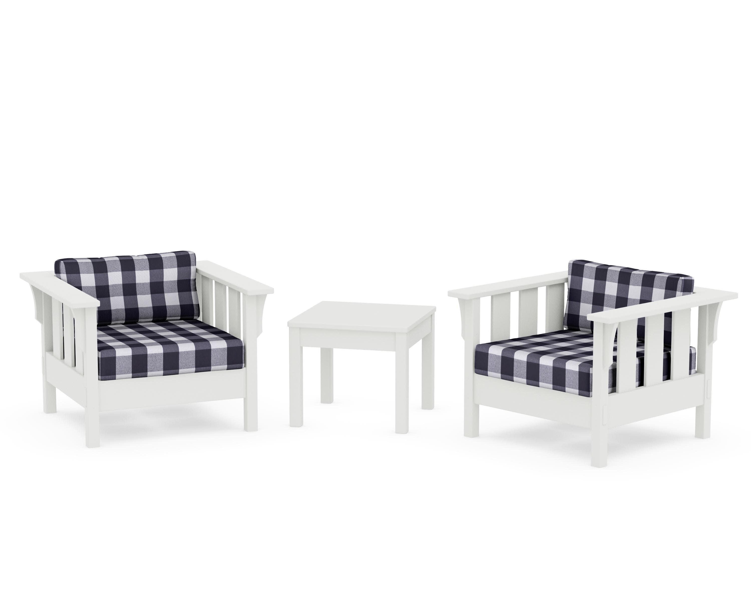 Acadia 3-Piece Deep Seating Set in Vintage White / Buffalo Plaid Navy