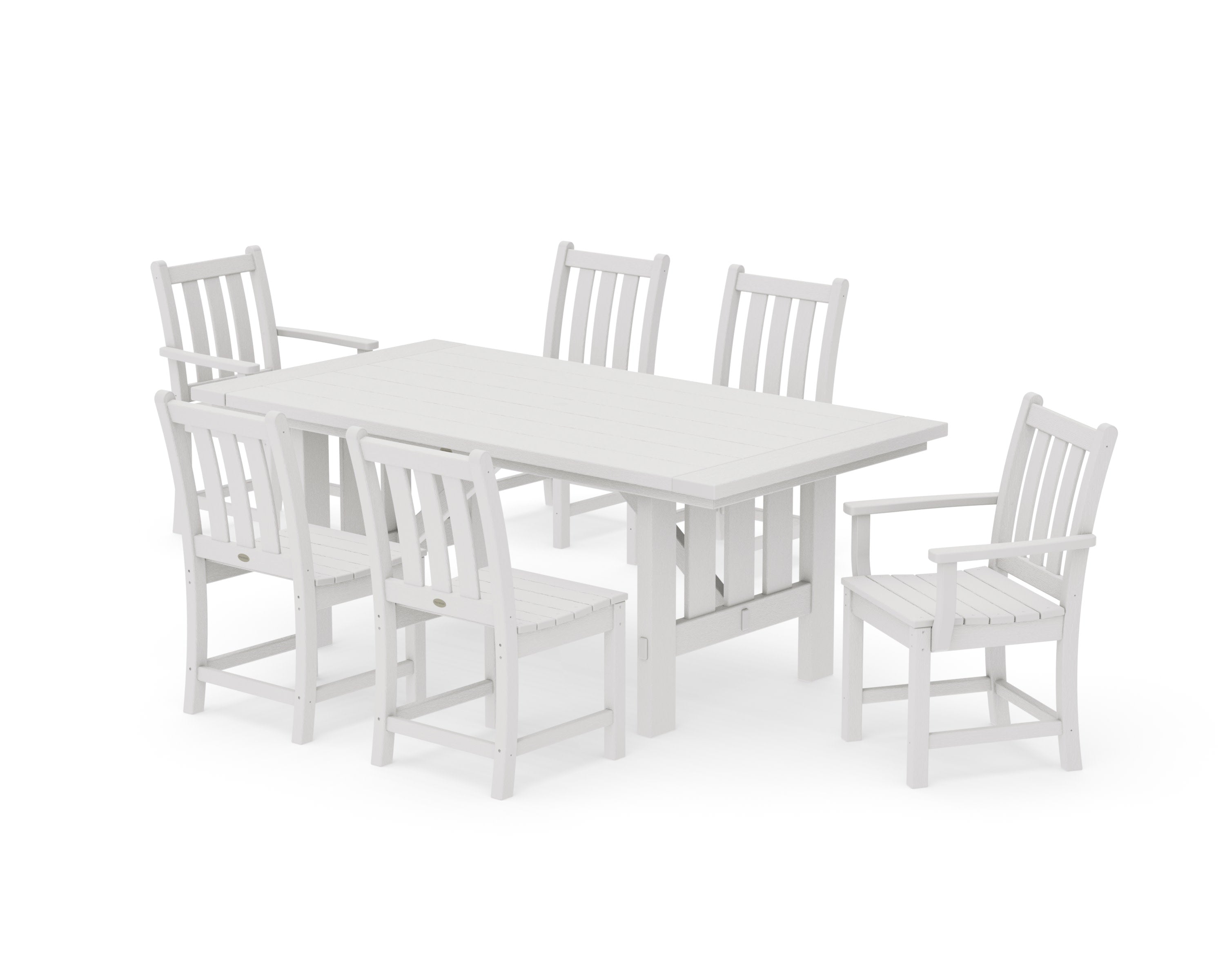 Traditional Garden 7-Piece Dining Set with Mission Table in Vintage White