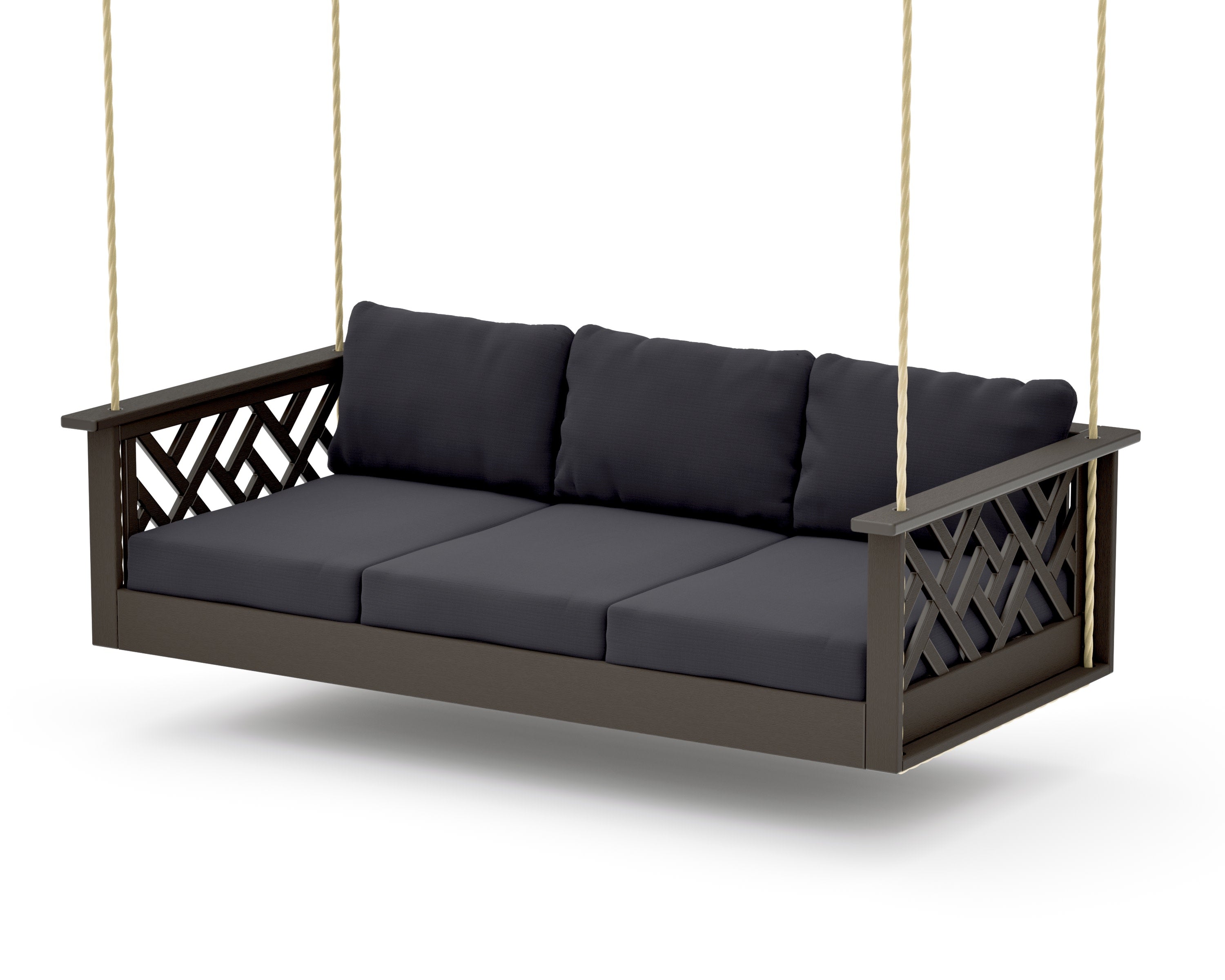 Chippendale Daybed Swing in Vintage Coffee / Midnight Linen