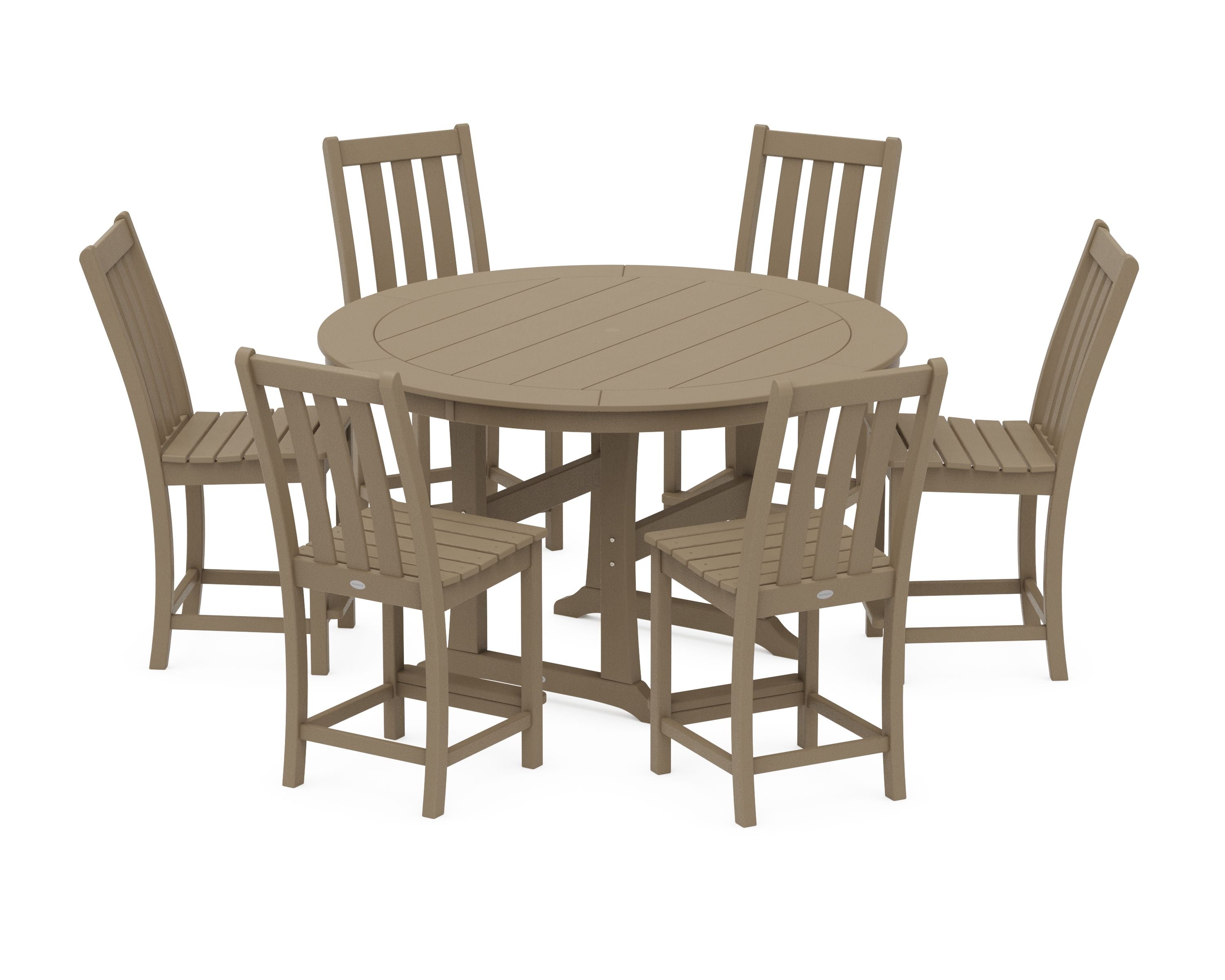 Vineyard 7-Piece Side Chair Round Counter Set in Vintage Sahara