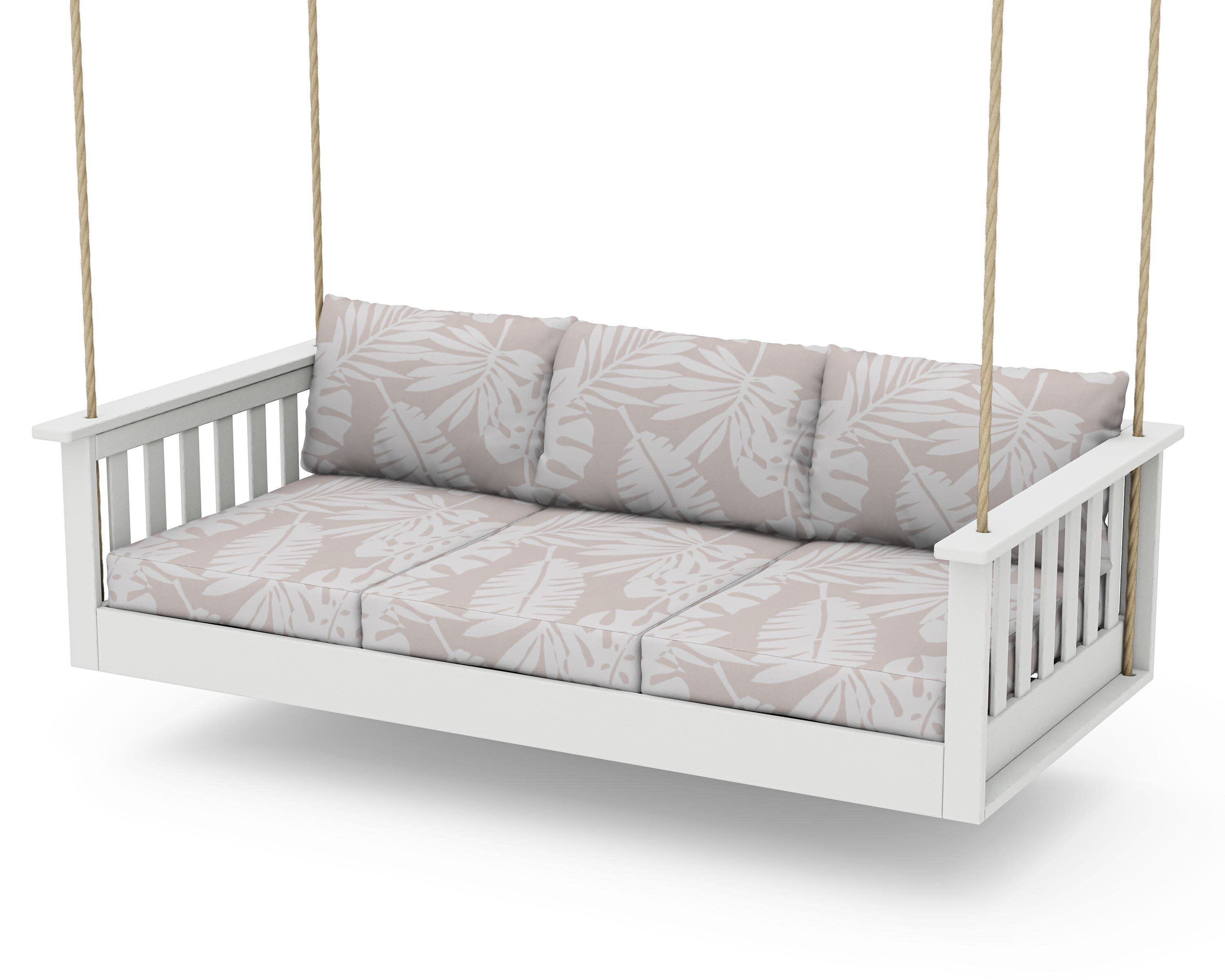 Vineyard Daybed Swing in Vintage White / Leaf Dune Burlap