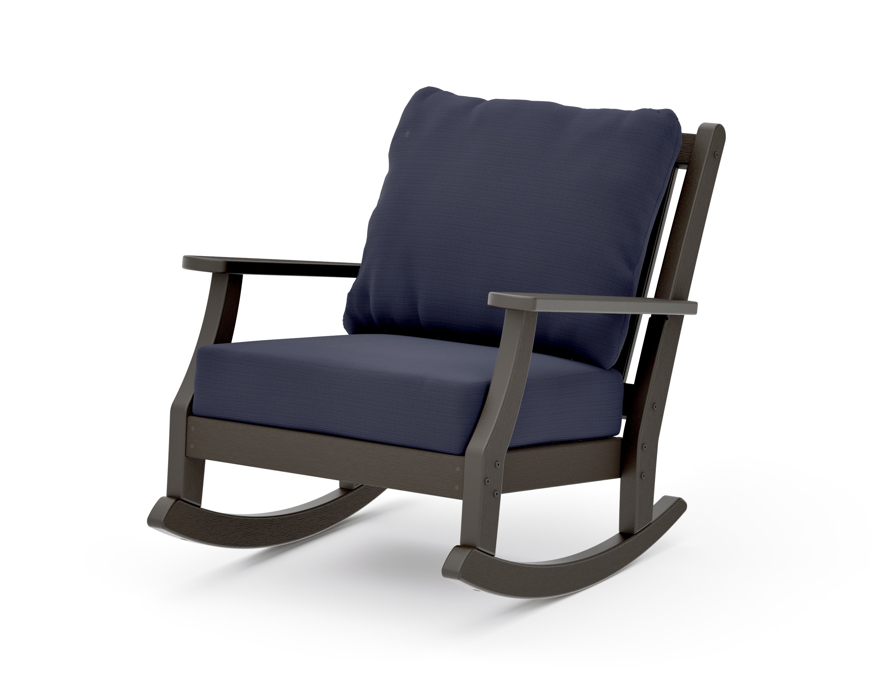 Wovendale Deep Seating Rocking Chair in Vintage Coffee / Navy Linen