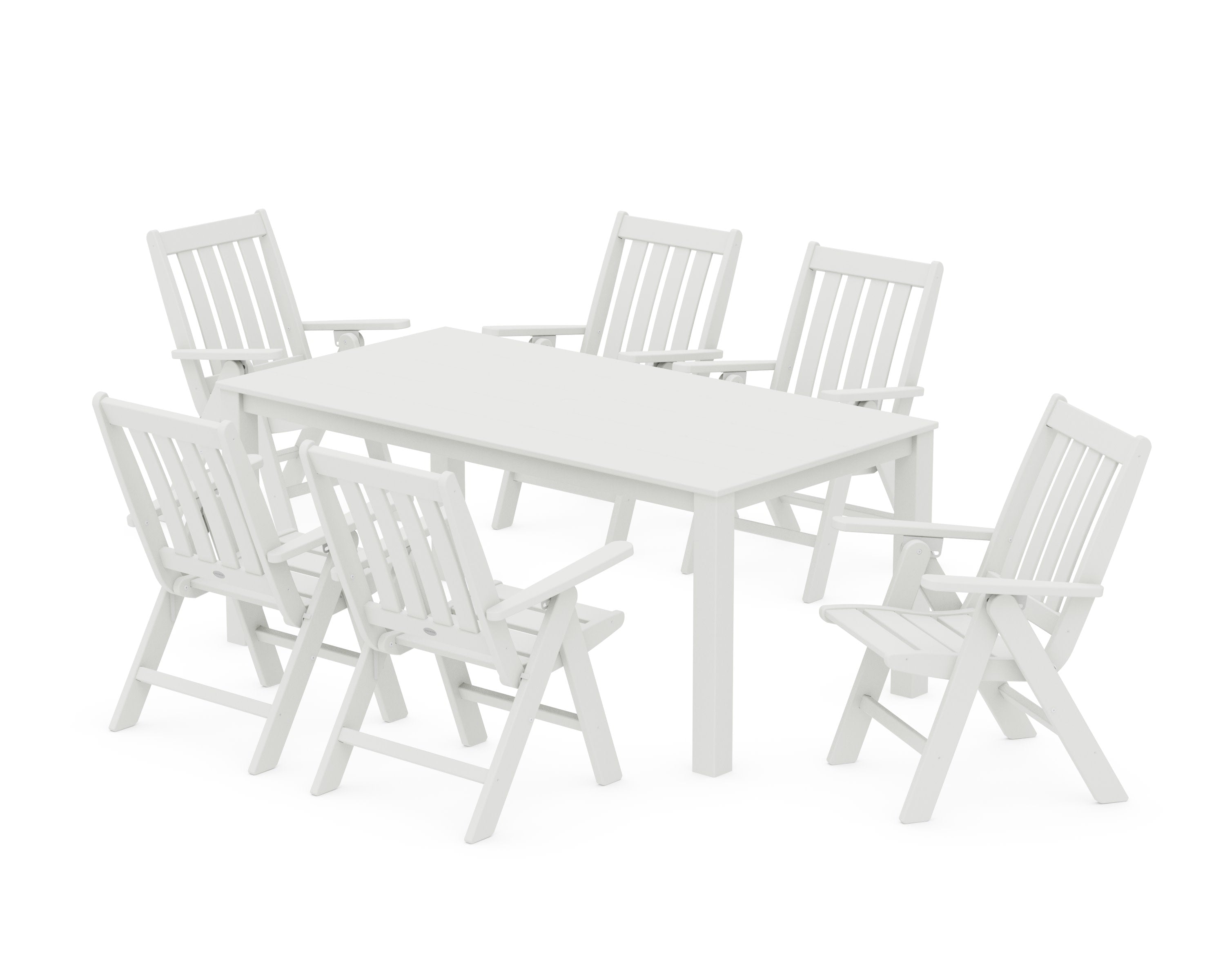 Vineyard Folding Chair 7-Piece Parsons Dining Set in Vintage White