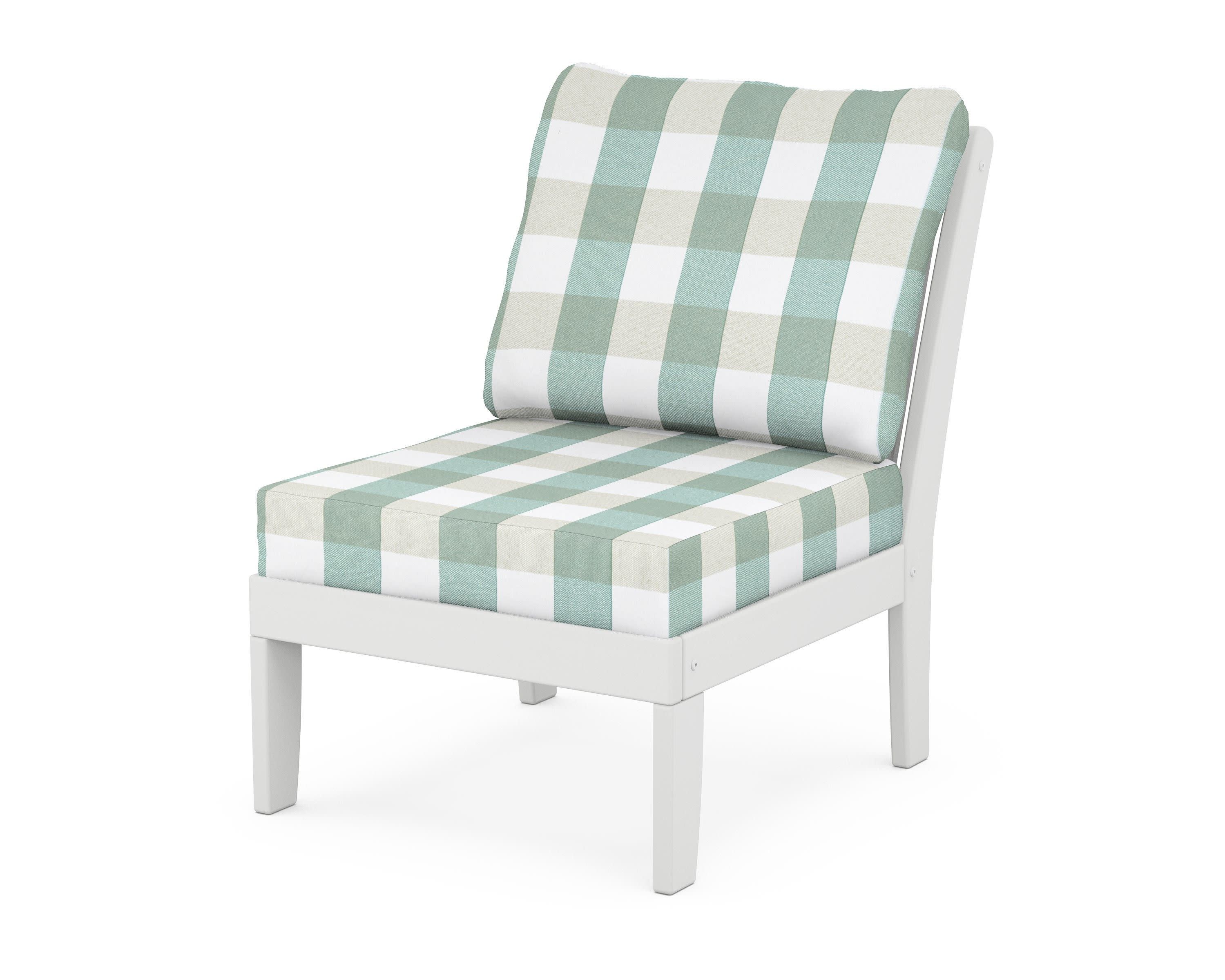 Braxton Modular Armless Chair in White / Buffalo Plaid Glacier Spa