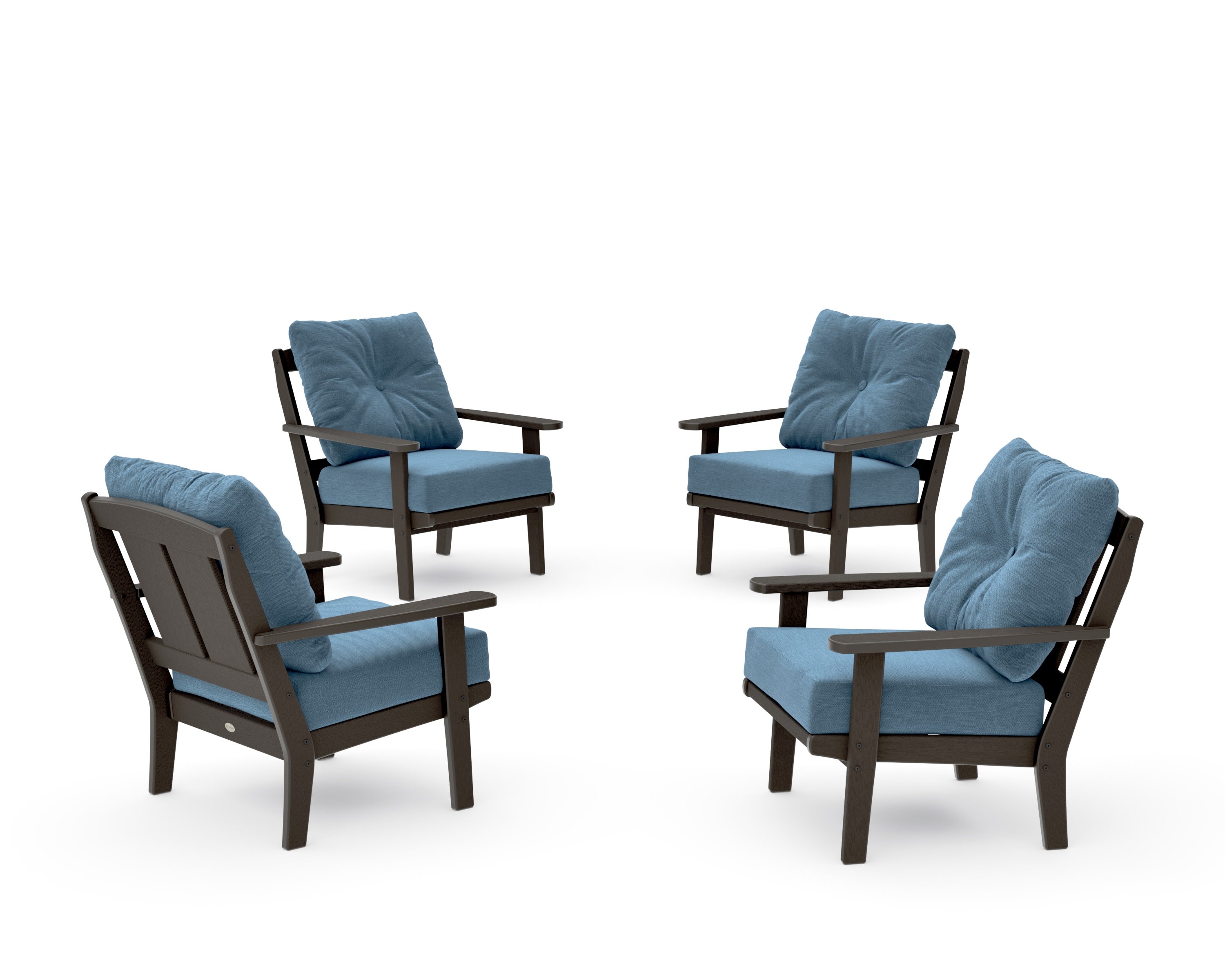Mission 5-Piece Deep Seating Set with Fire Pit Table in Vintage Coffee / Sky Blue