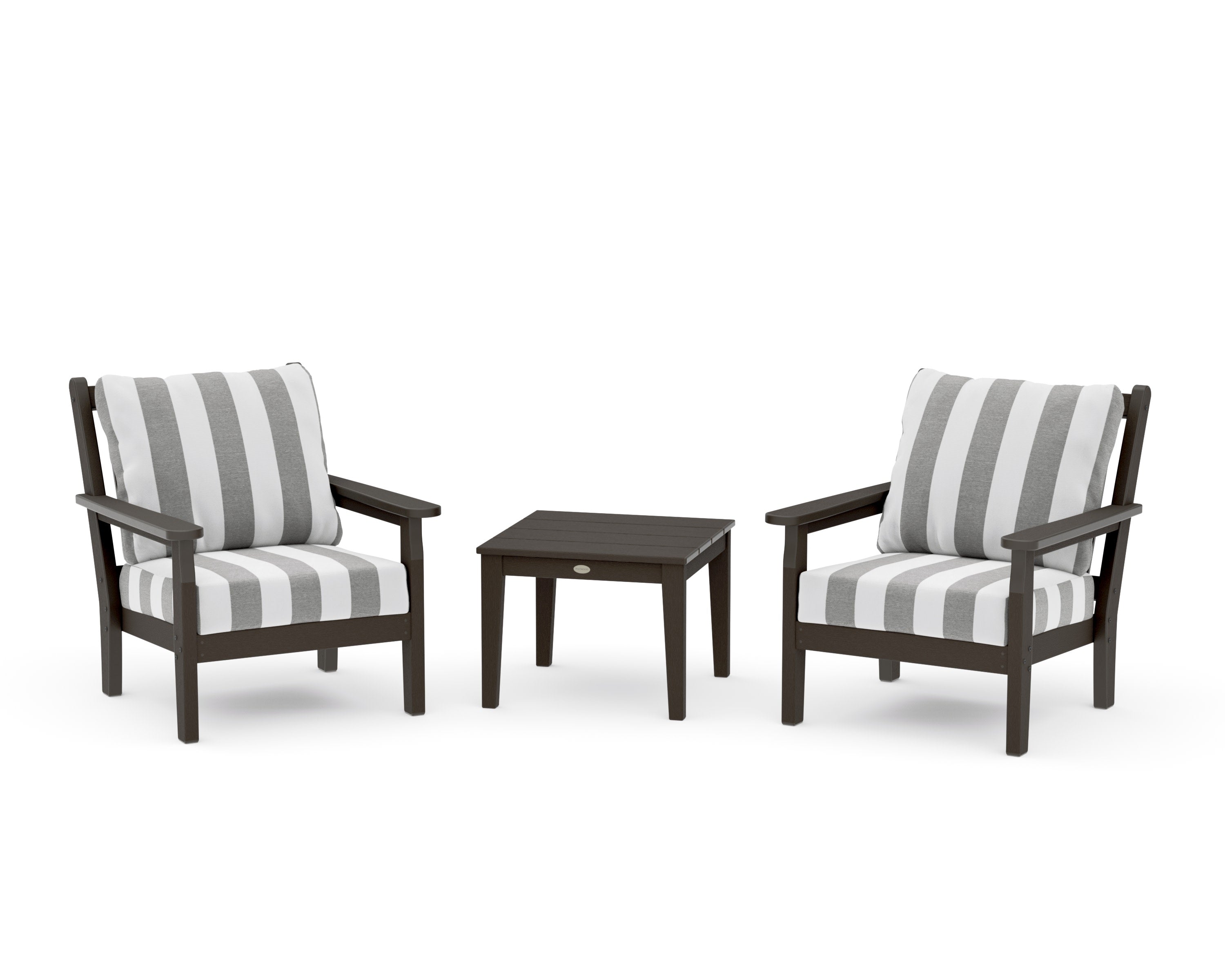 Chippendale 3-Piece Deep Seating Set in Vintage Coffee / Cabana Stripe Grey Mist