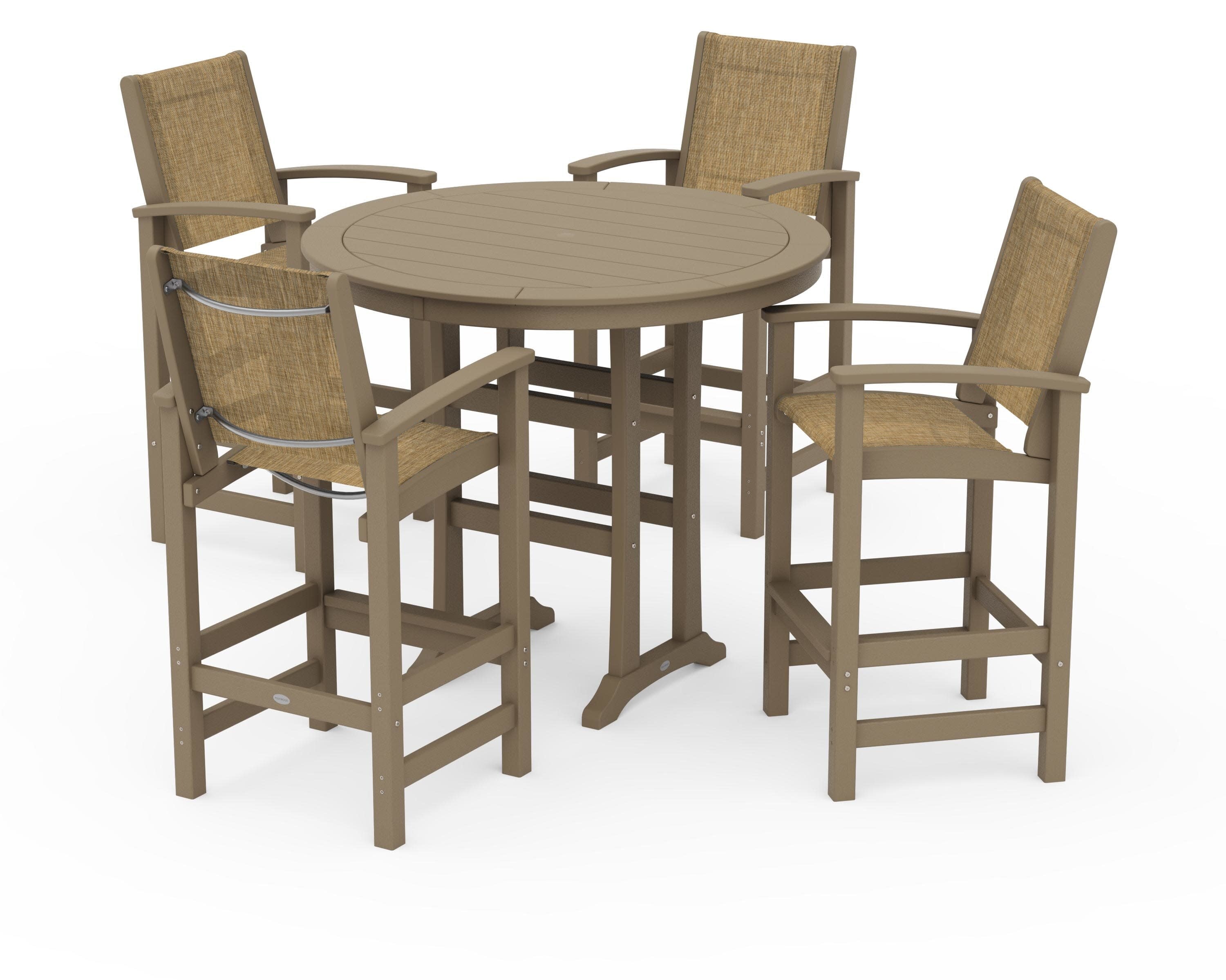 Coastal 5-Piece Nautical Trestle Bar Set in Vintage Sahara / Burlap Sling