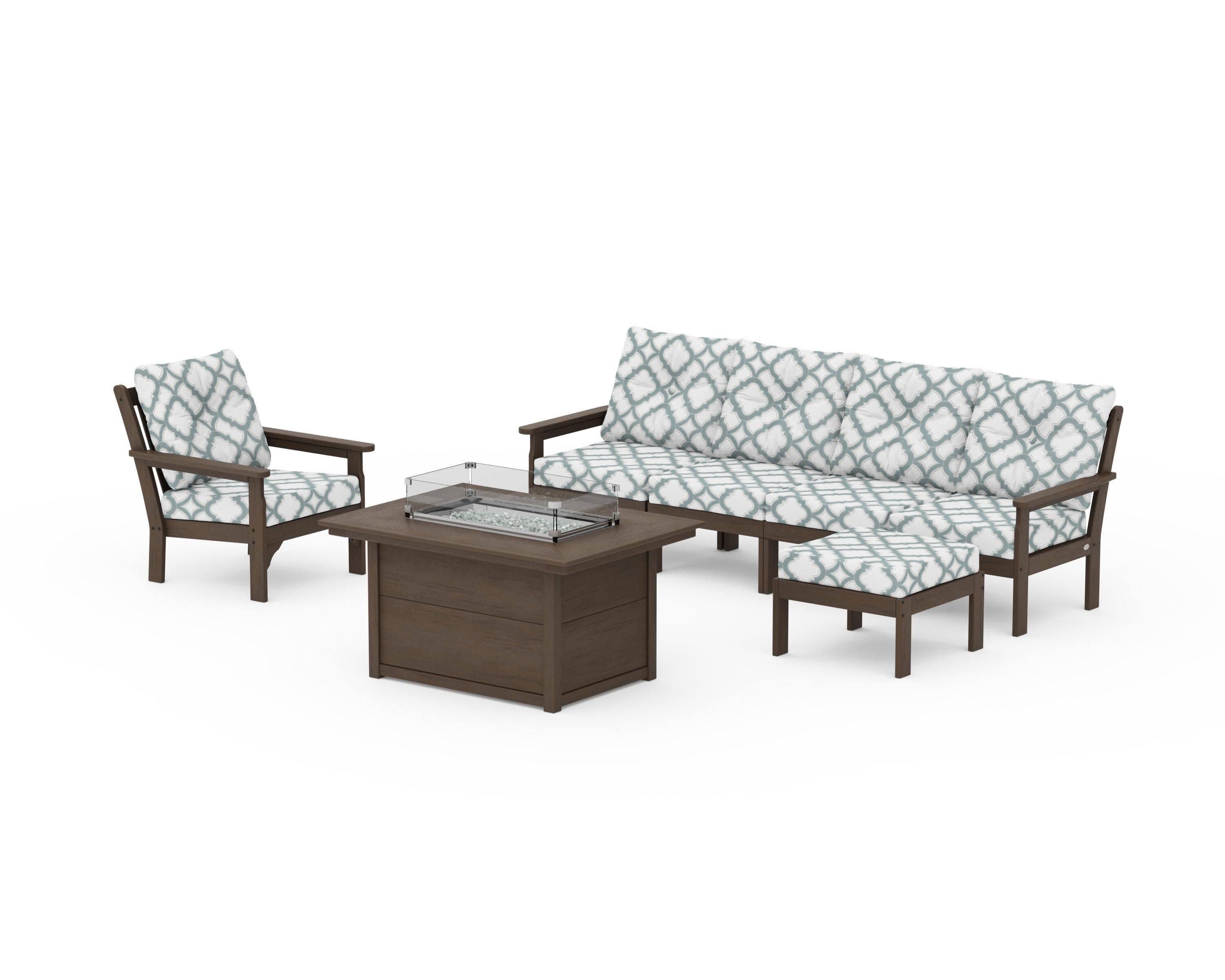 Vineyard Sectional Lounge and Fire Pit Set in Kona / Trellis Glacier Spa