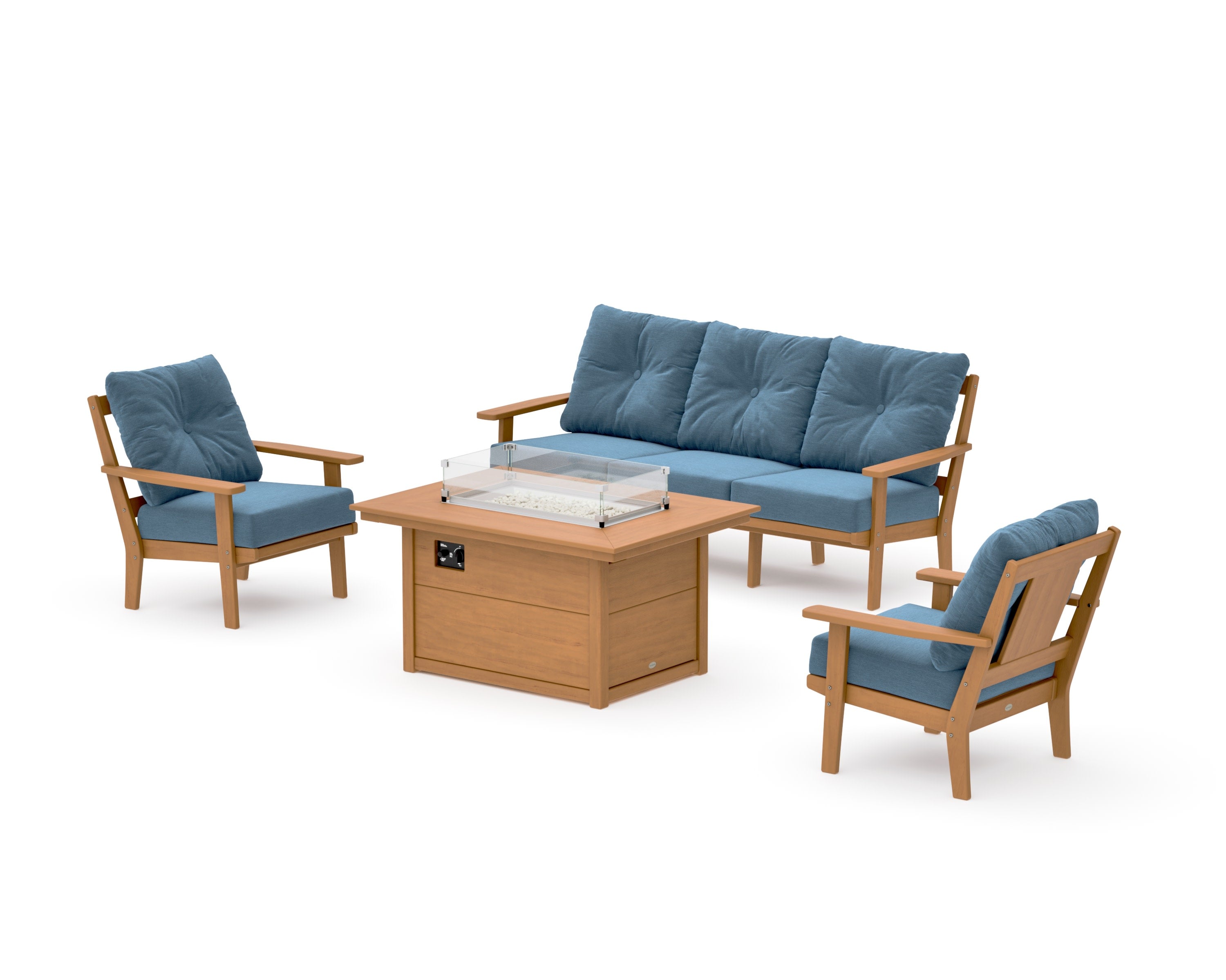 Prairie Deep Seating Fire Pit Table Set in Natural / Sky Blue